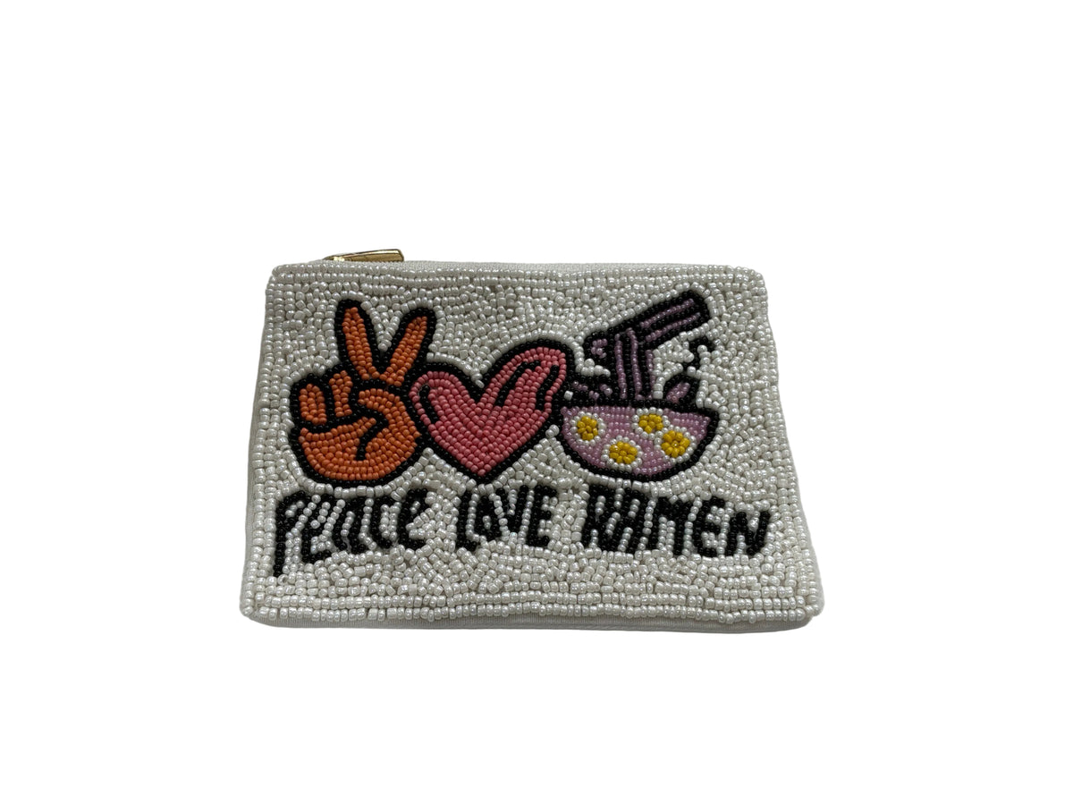 PEACE LOVE RAMEN BEADED COIN PURSE