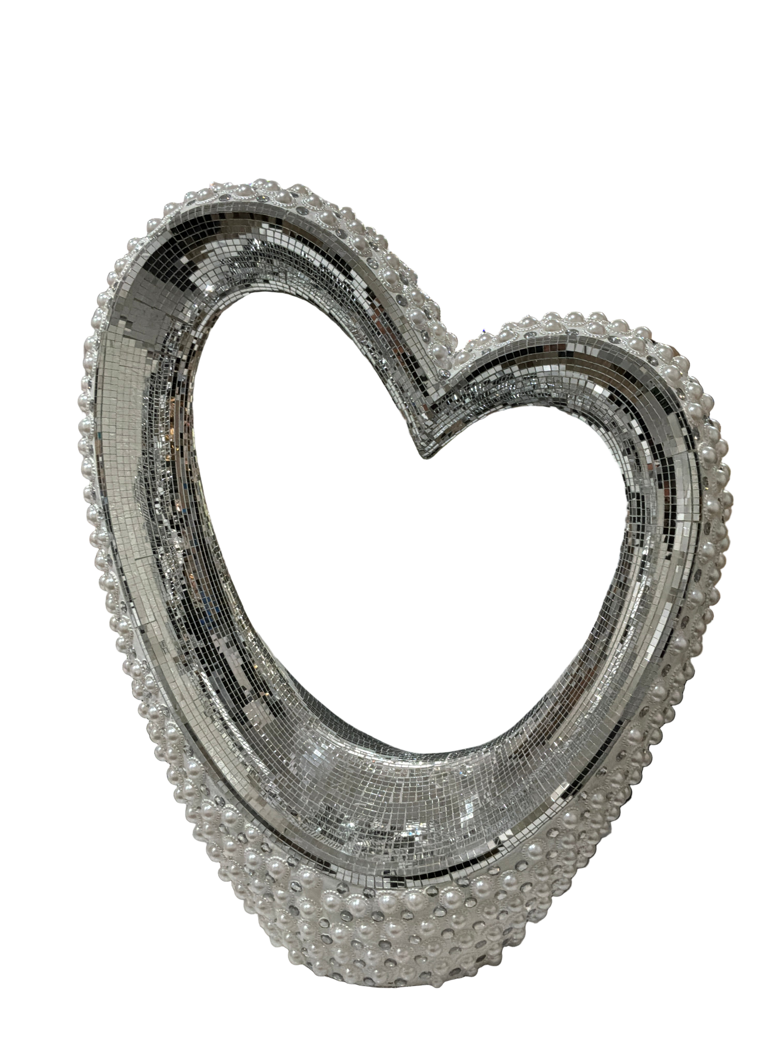 DECOR HEART MIRRORED W/PEARLS PETITE