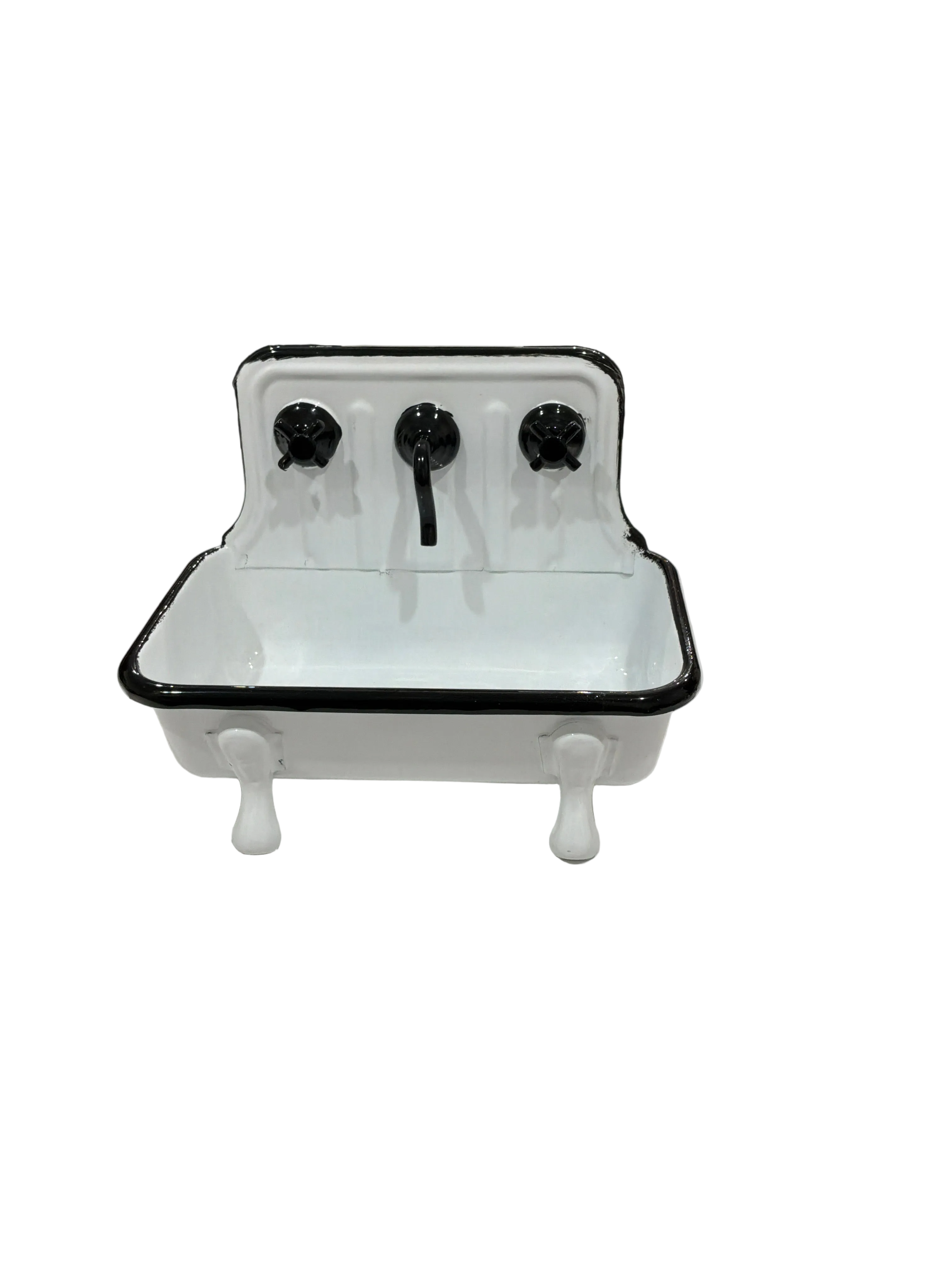 METAL SINK SOAP DISH W/FAUCET, WHITE & BLACK