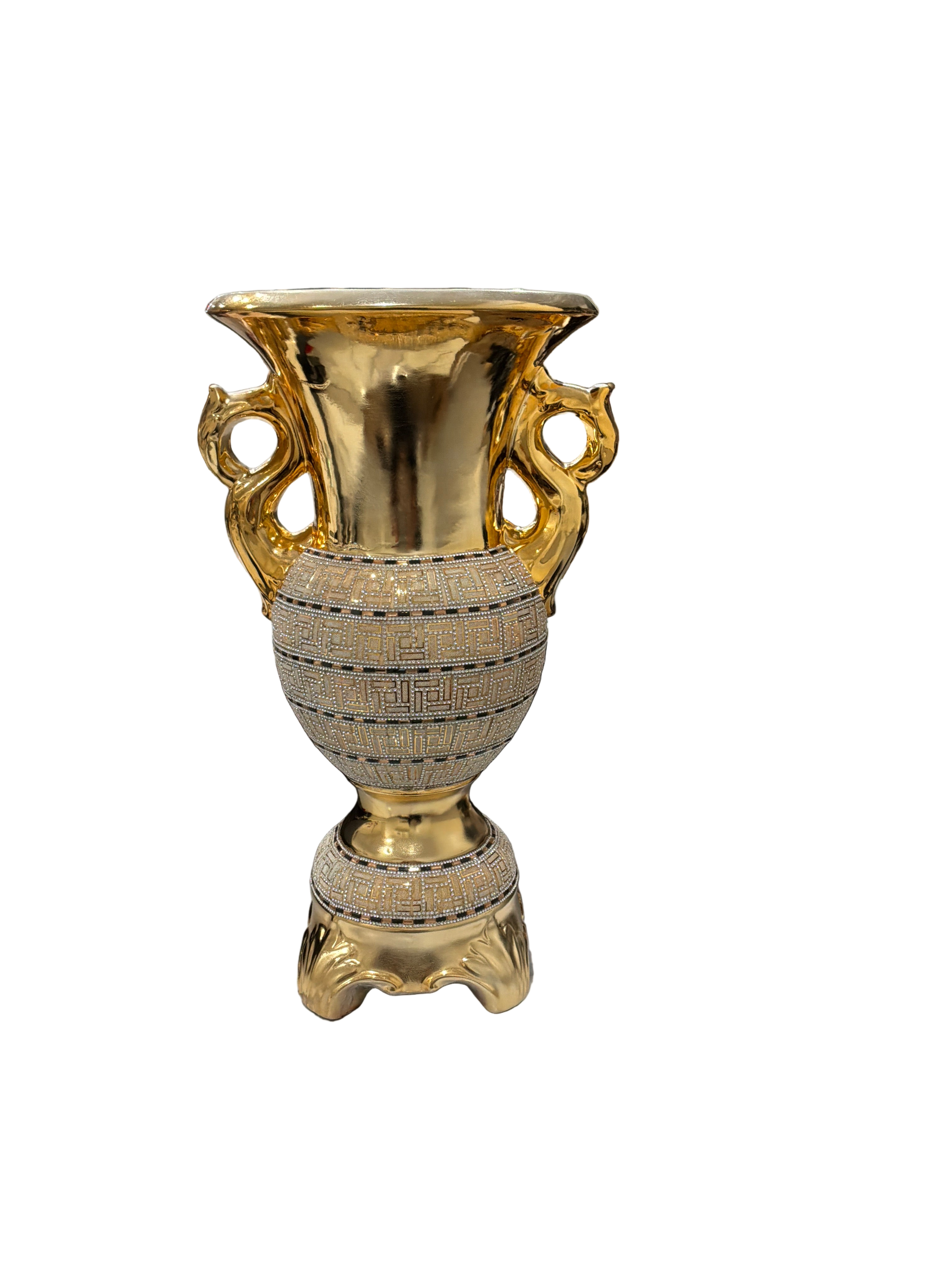 VASE GD/BEIGE W/RHINESTONES