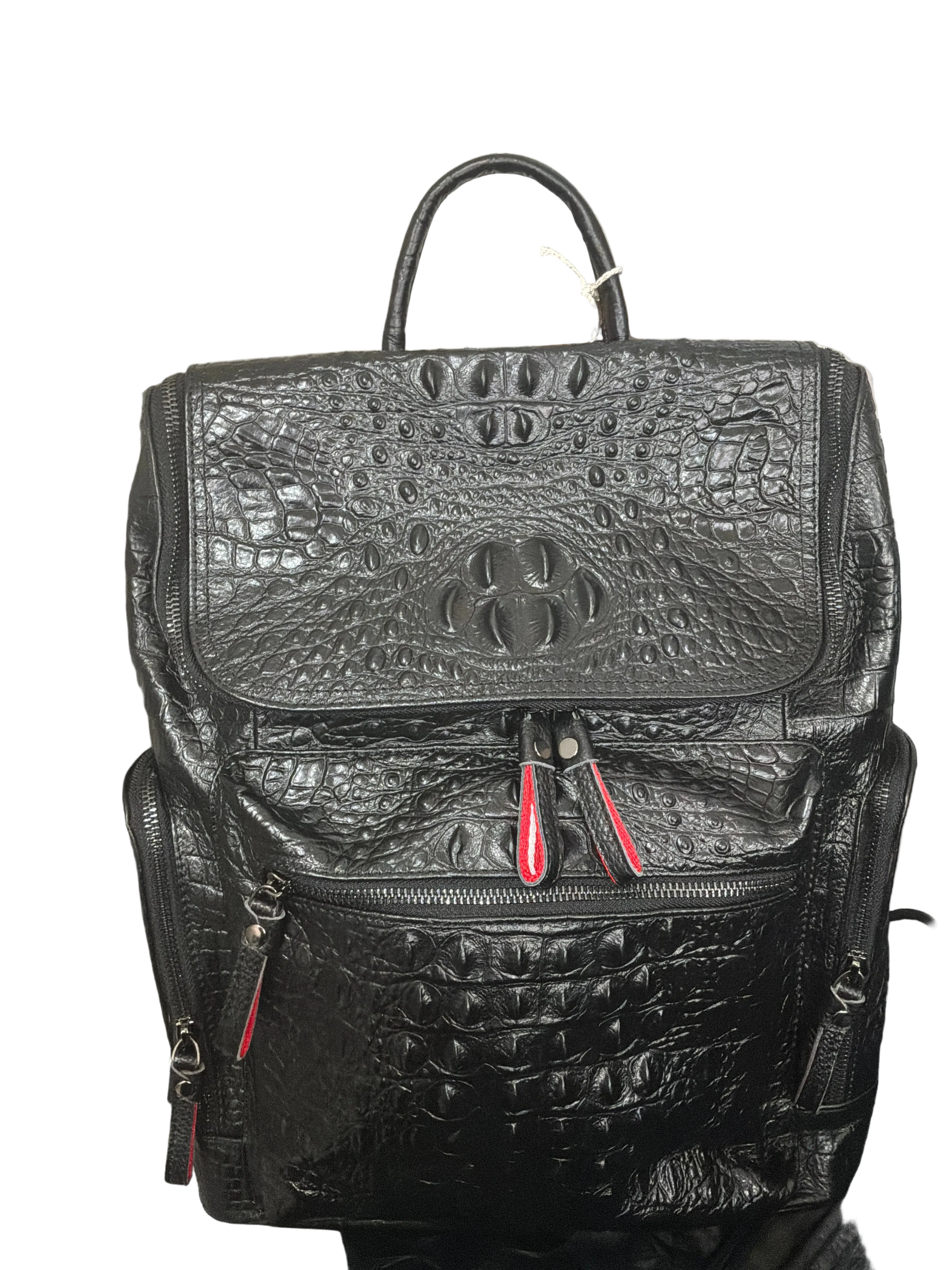 BLACK RB CROC EMBOSSED BACKPACK