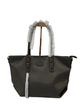 BRANGIO PEWTER TOTE W/BROWN HANDLE