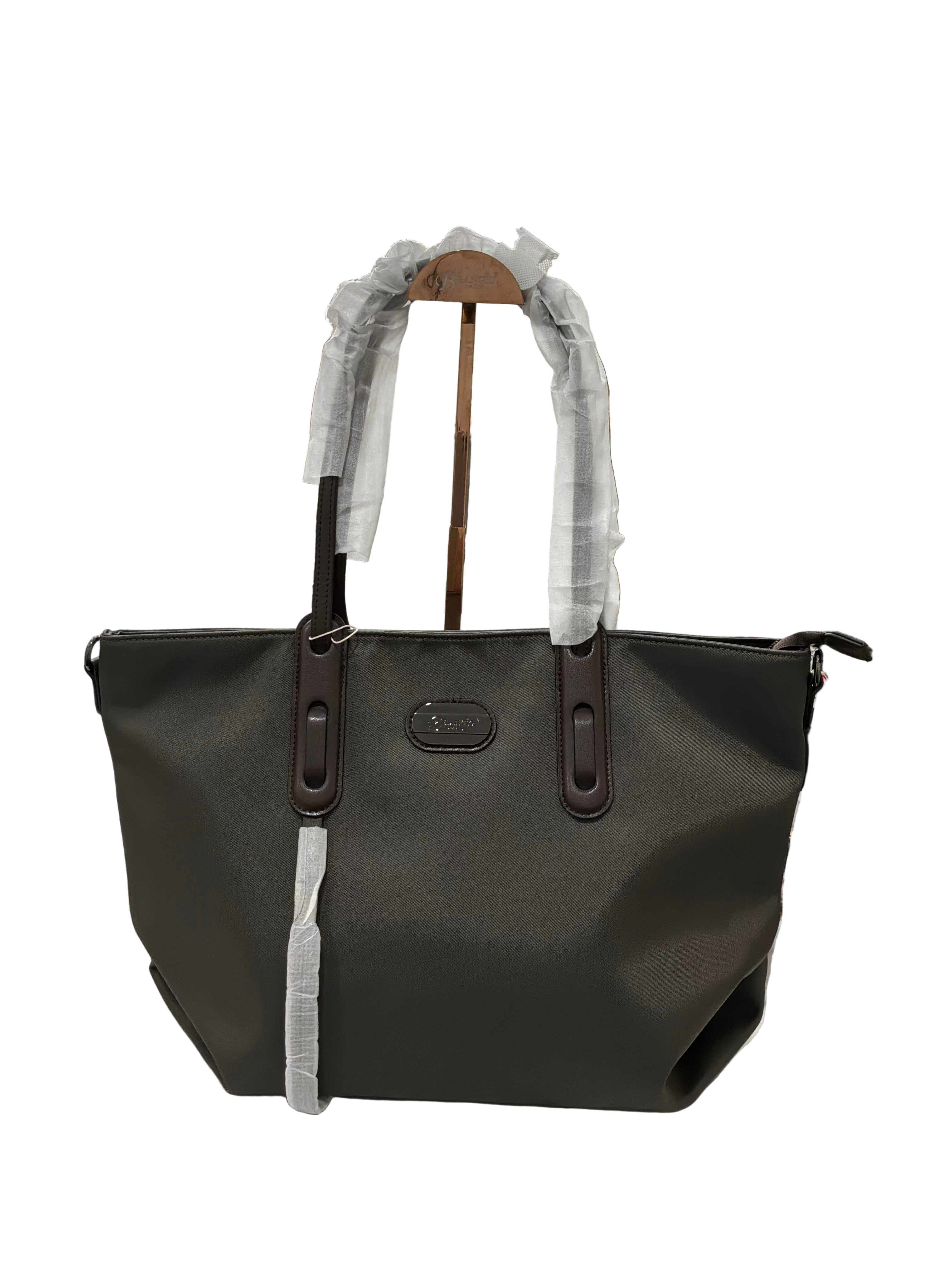 BRANGIO PEWTER TOTE W/BROWN HANDLE