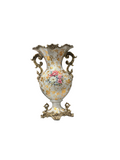 VASE WH/GD LEAF PRINT W/FLOWERS
