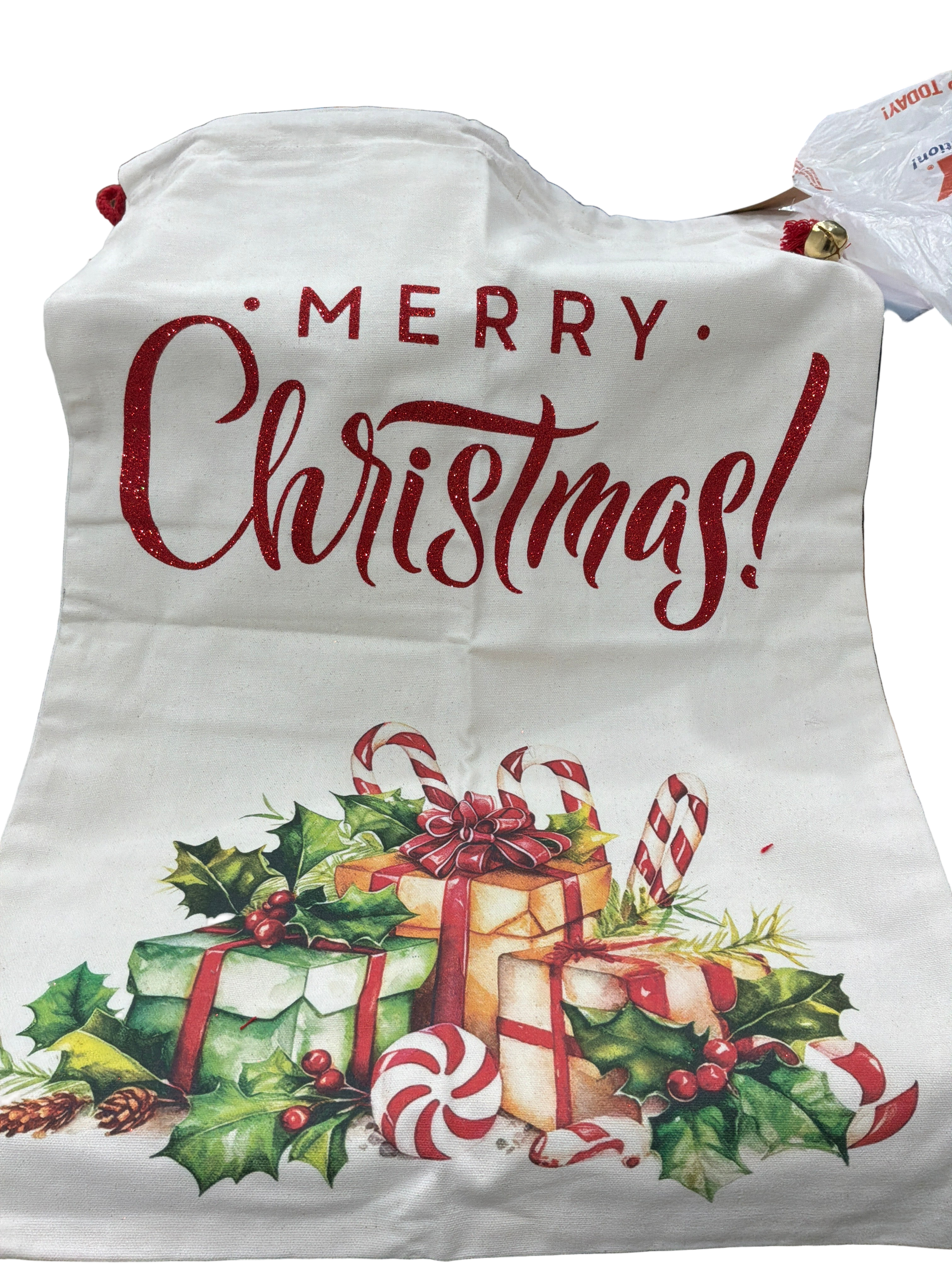 X-MAS DRAWSTRING GIFT BAG W/BELLS