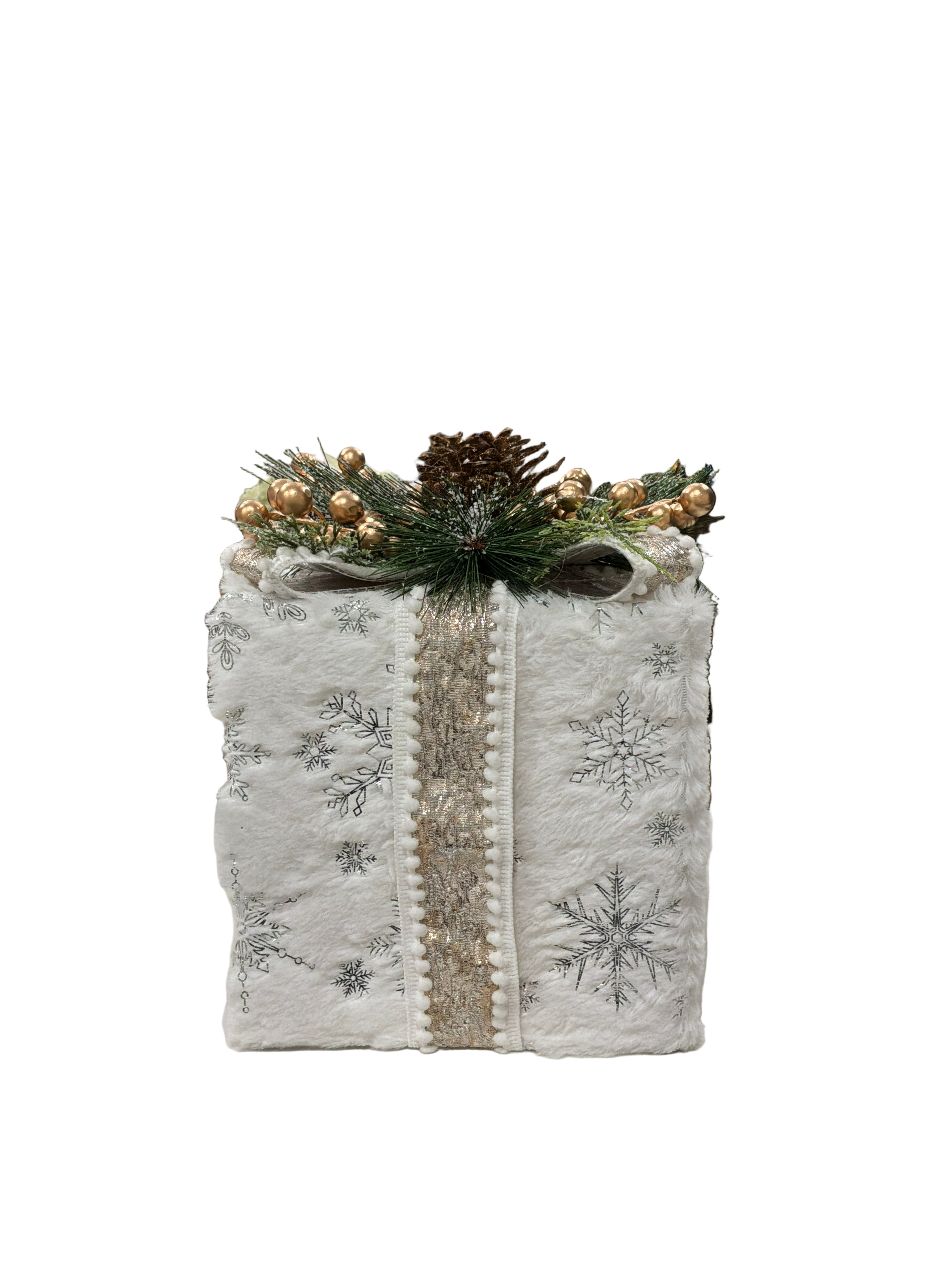 MEDIUM CHRISTMAS GIFT BOX W/ GOLD RIBBON/SNOWFLAKE