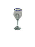 SET 8 MEXICAN HAND BLOWN BLUE RIM WINE GLASSES