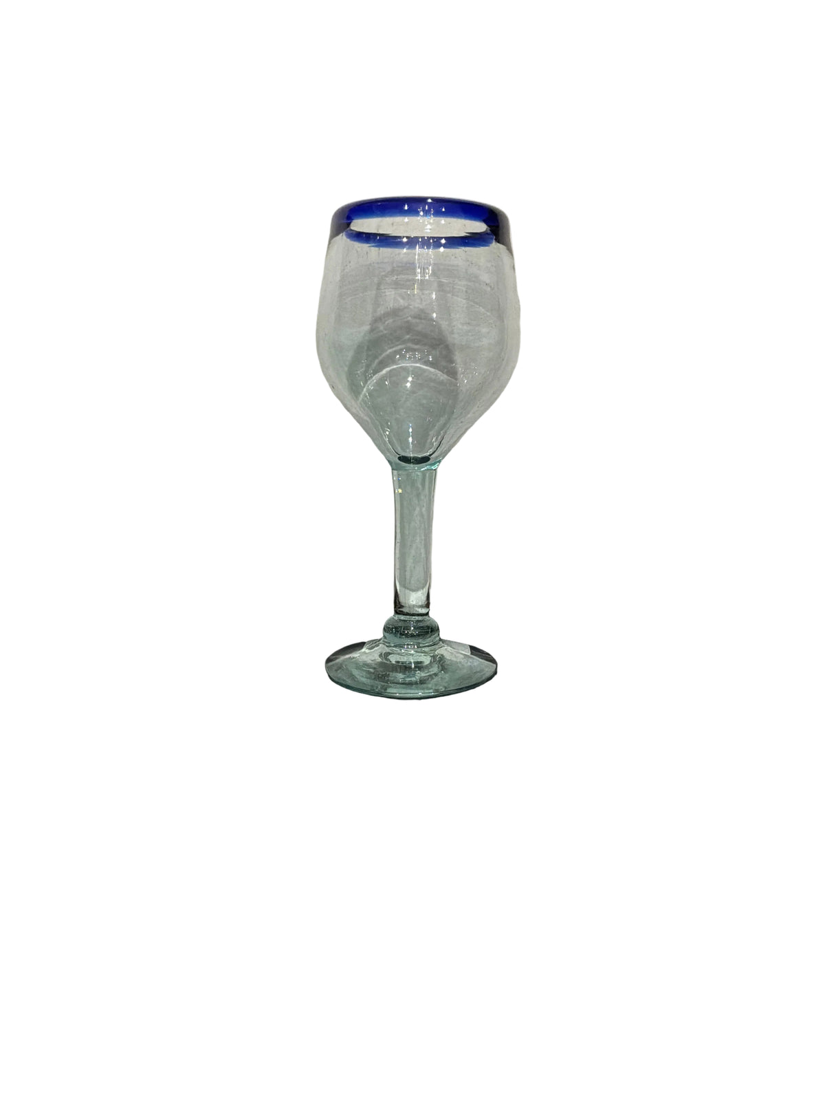 SET 8 MEXICAN HAND BLOWN BLUE RIM WINE GLASSES