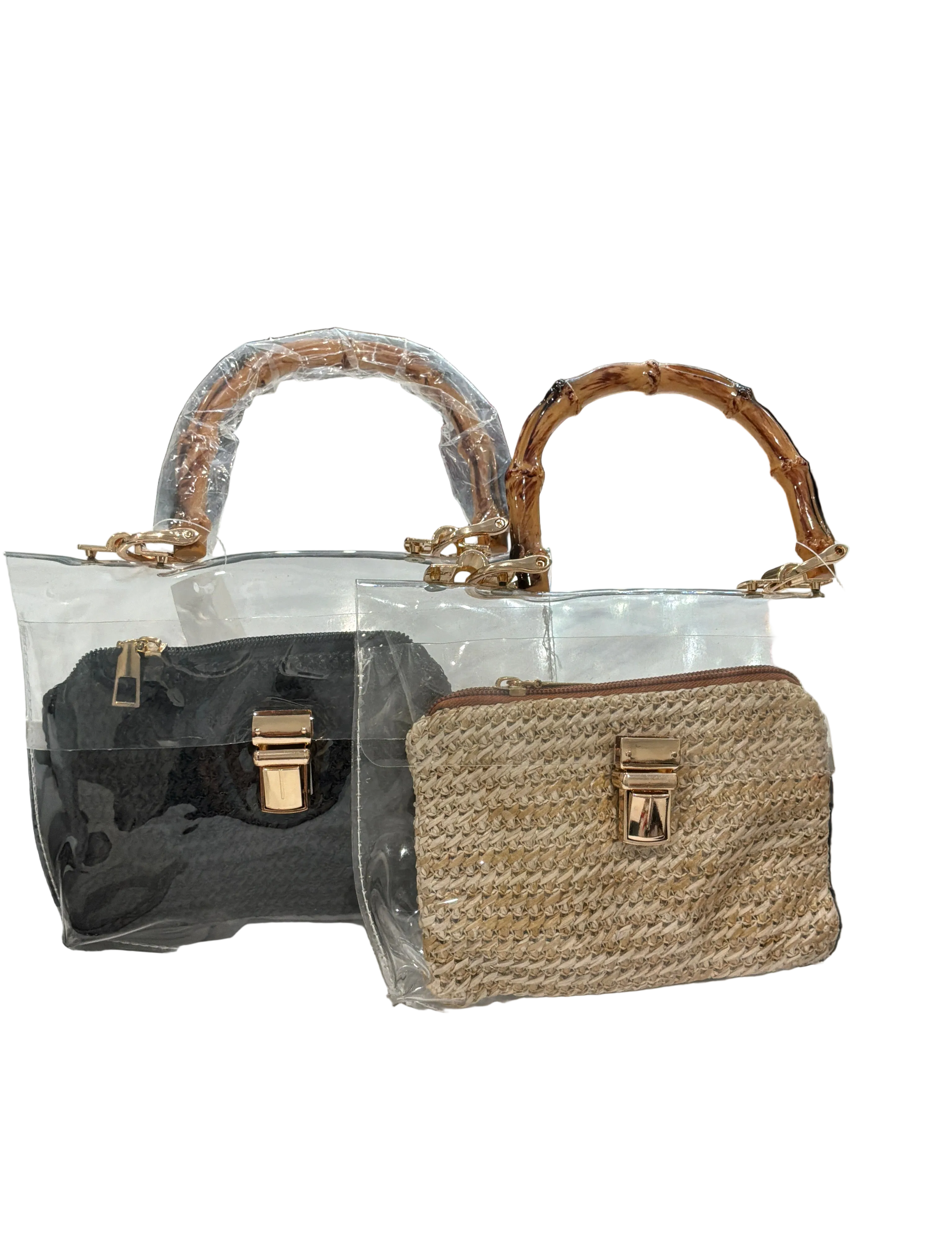 CLEAR PURSE W/ WOOD HANDLE