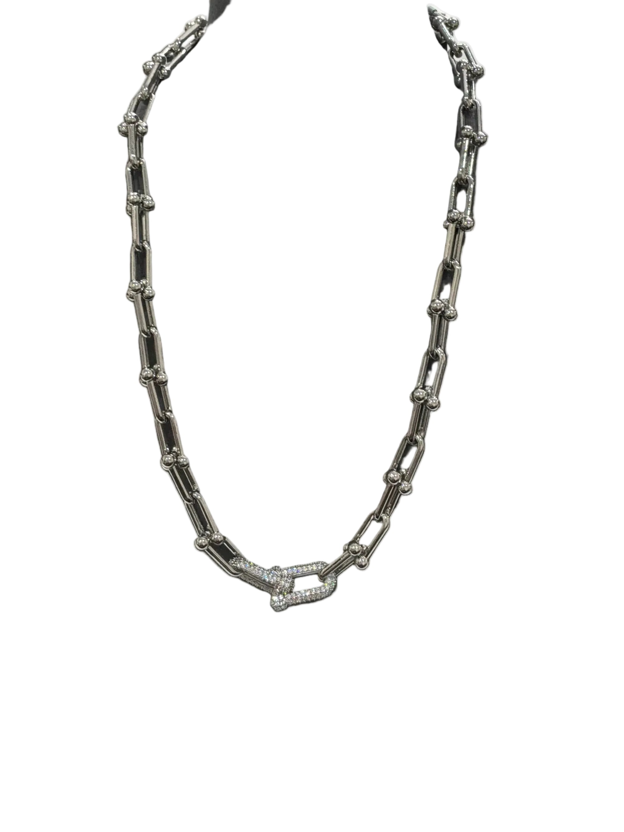 SCHANDRA PAPERCLIP SILVER  NECKLACE W/CZ