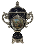 VASE W/LID NAVY BLUE/CHROME
