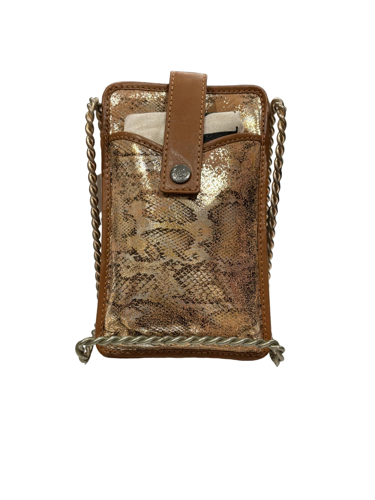 CEDAR SNAKE PRINT LEATHER CELL PHONE HOLDER IN TOFFEE PATCH
