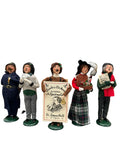 SET OF 5 CAROLERS FIGURINES, CLOCK, LIGHT POST