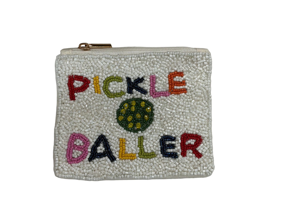 PICKLE BALLER COIN PURSE WITH COLORFUL BEADS