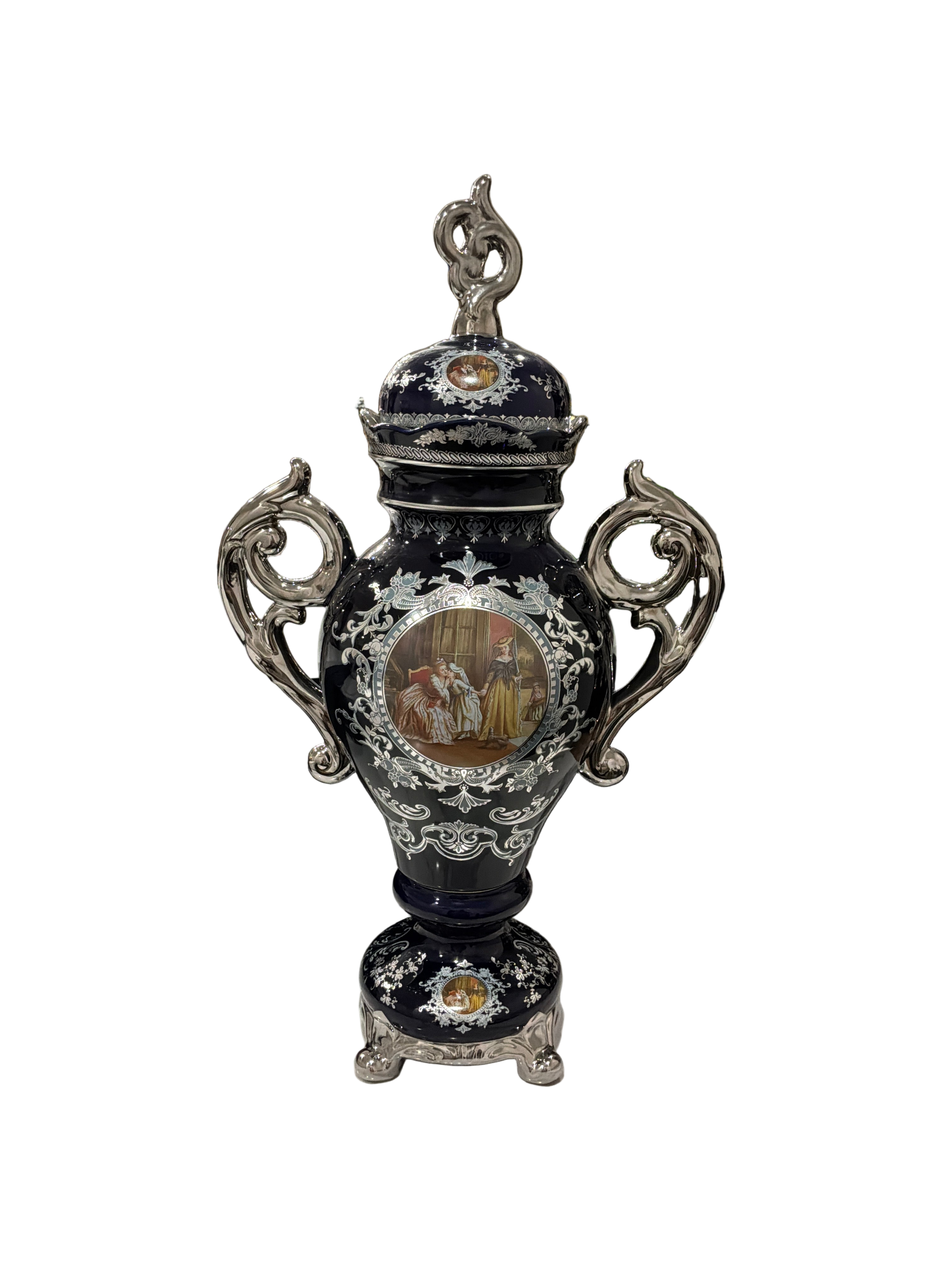 VASE BL/CHROME W/ LADIENS MAID