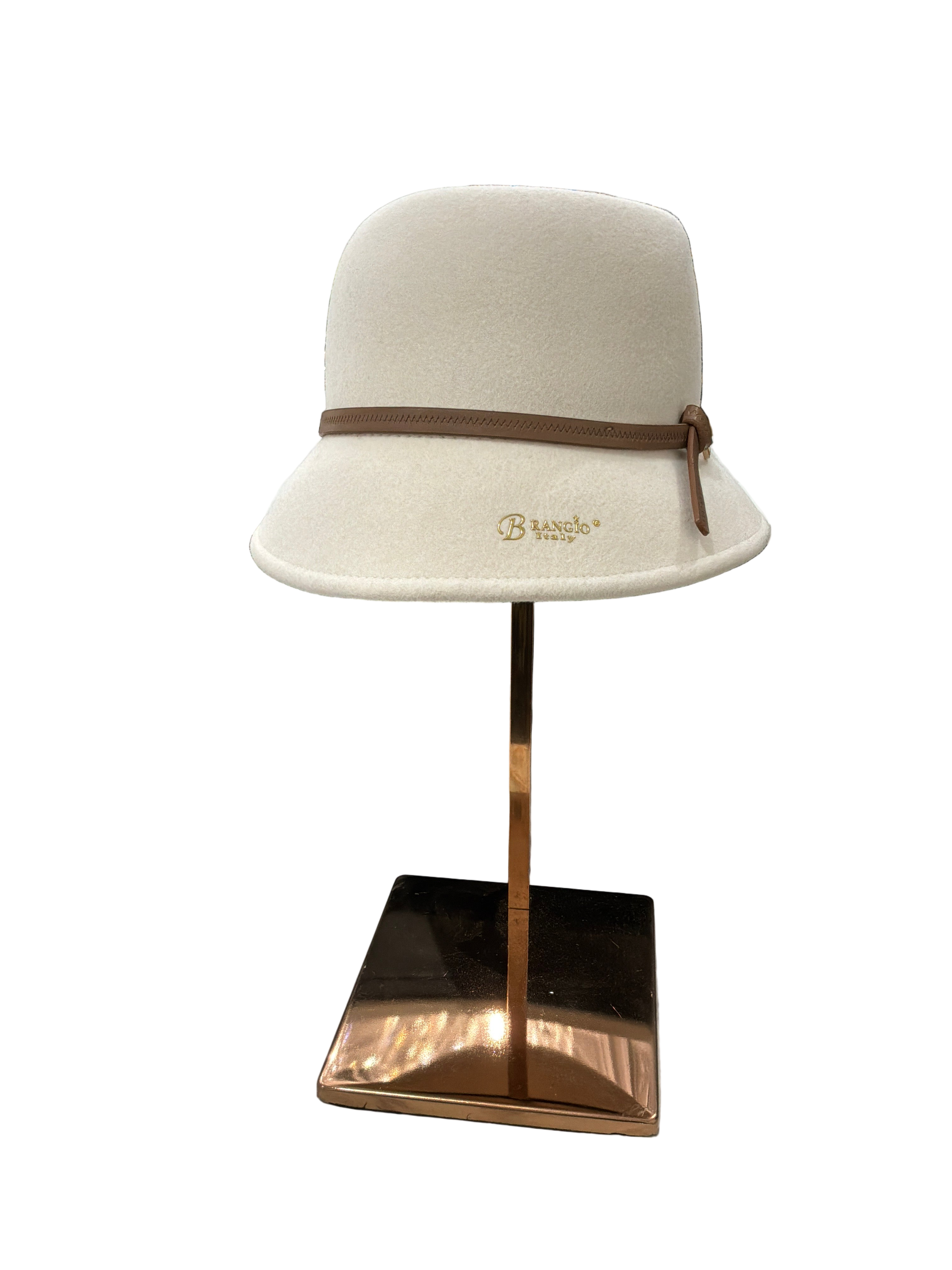 BRANGIO HEADPIECE  IVORY HAT W/SM BELT LEATHER