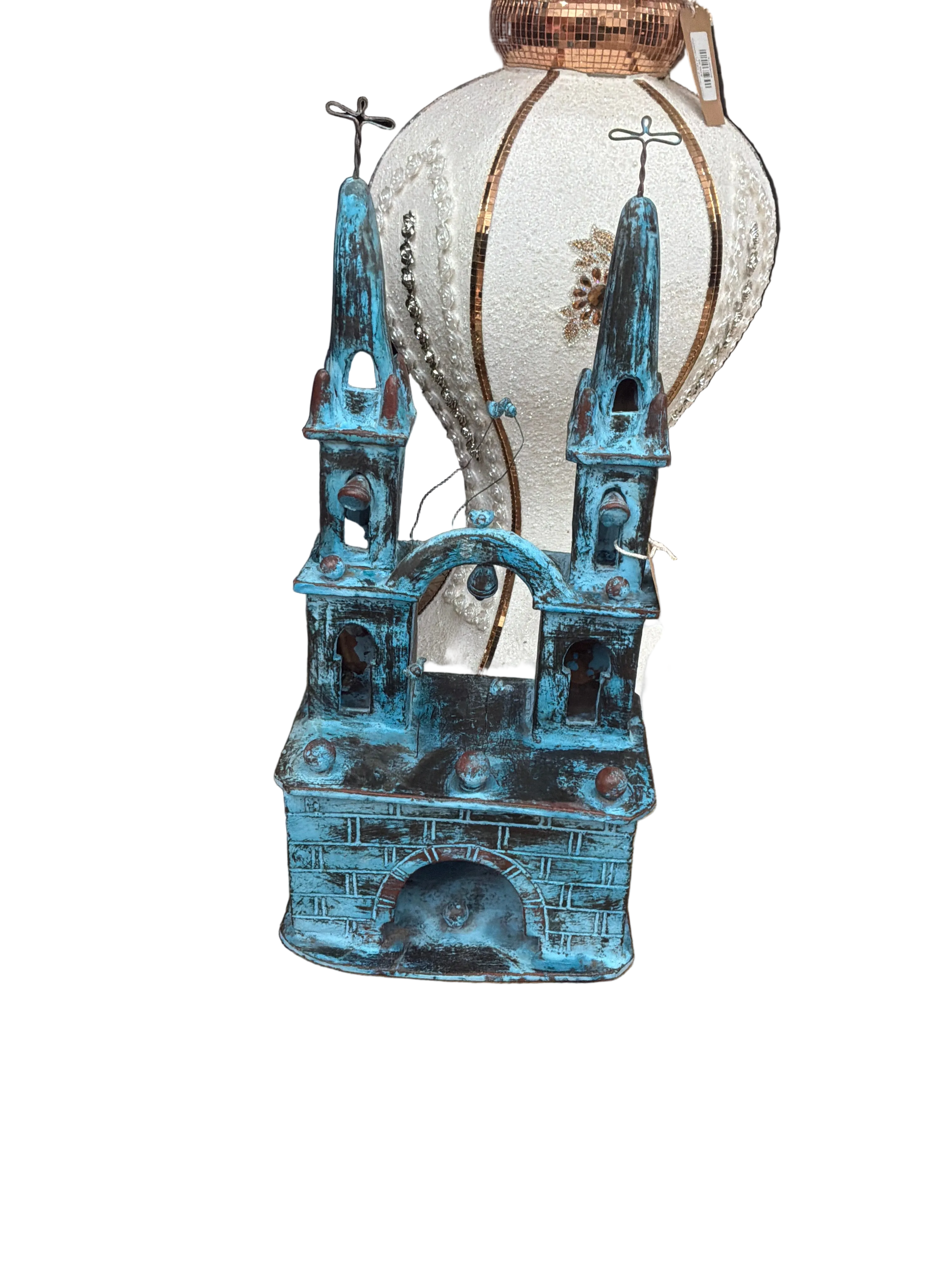 BLUE VINTAGE HANDCRAFTED POTTERY CHURCH