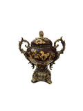 VASE SMALL BROWN W/GD  &FLOWERS