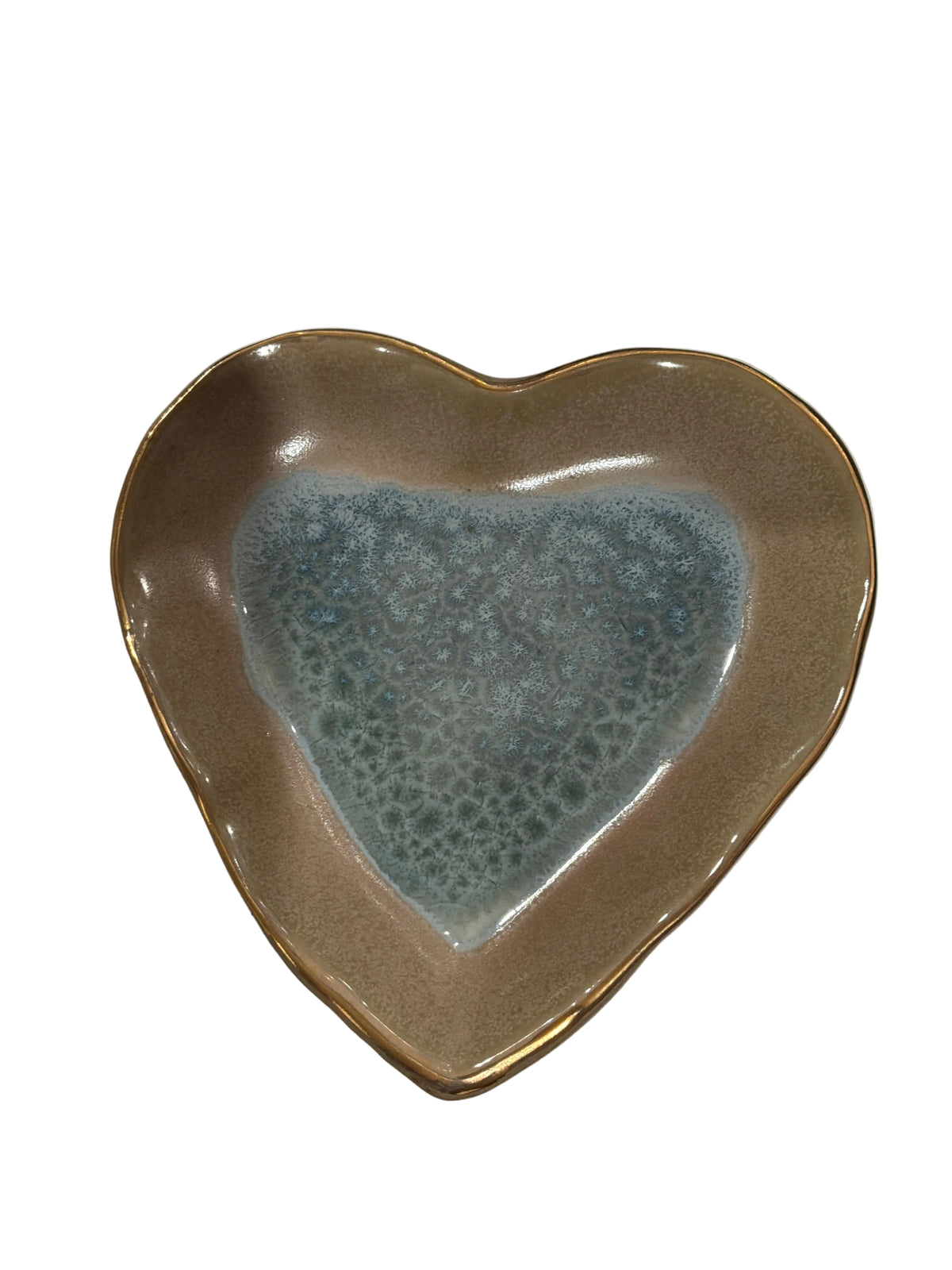 LARGE STONEWARE HEART DISH W/GOLD EDGE HAND WASH ONLY