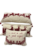 SET OF 3 X-MAS PILLOW BARN CREAMW/DEER/BELLS