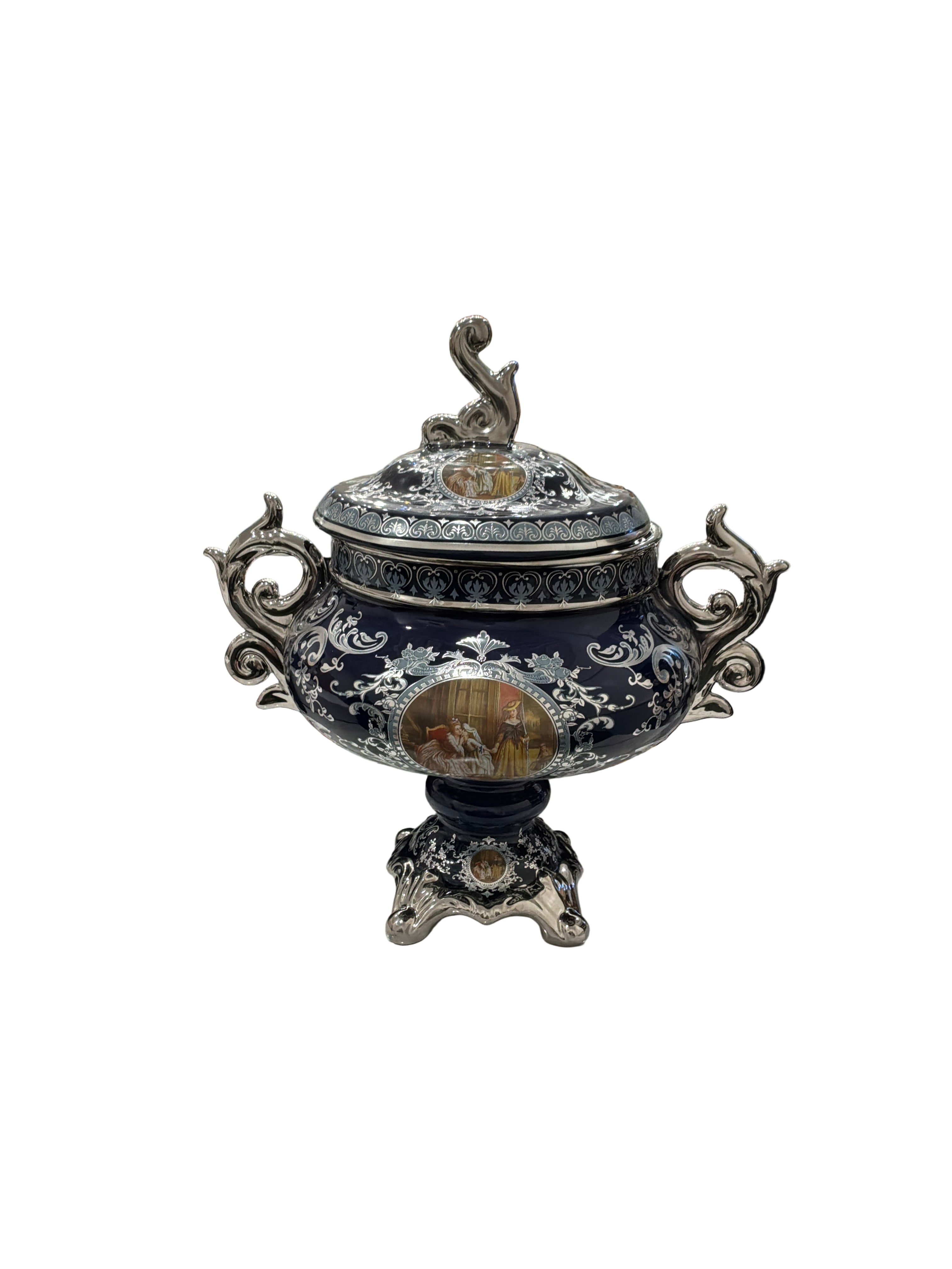 SERVER/VASE W/LID NAVY BL/CHROME W/LADIES MAID