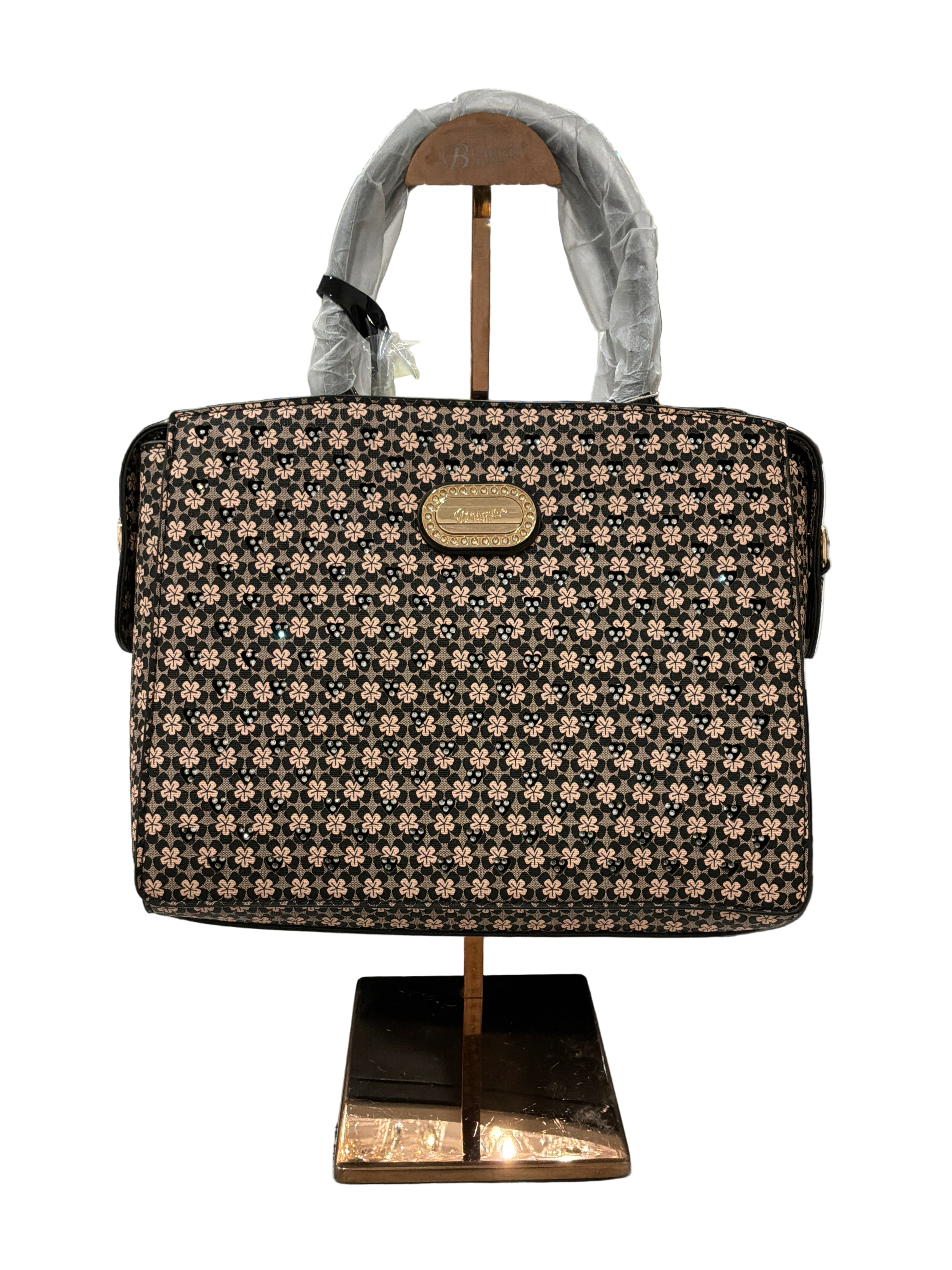 BRANGIO CHIC FLORAL BLACK SQUARE BAG