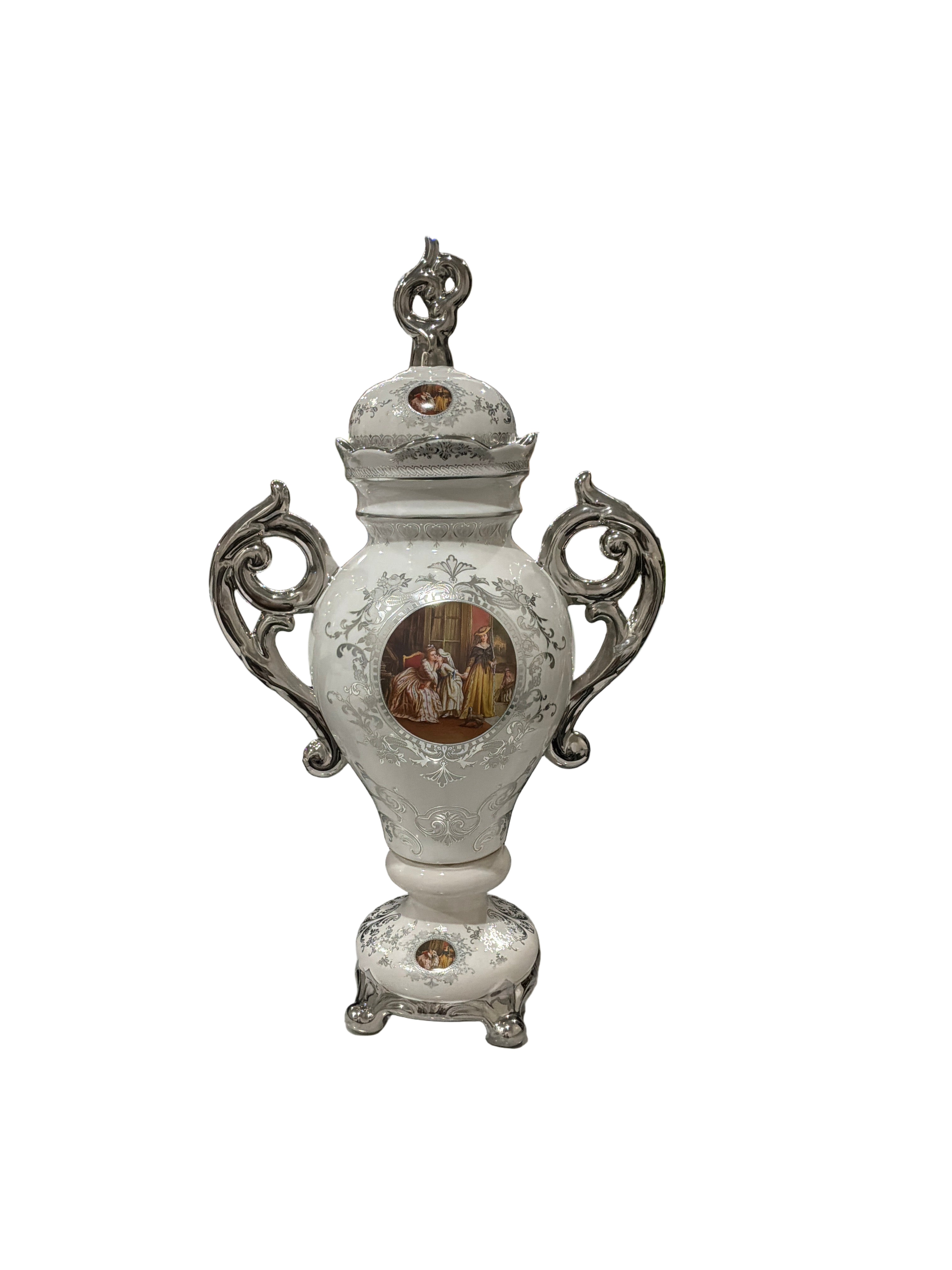 VASE WH/CHROME W/LADY MAIDS