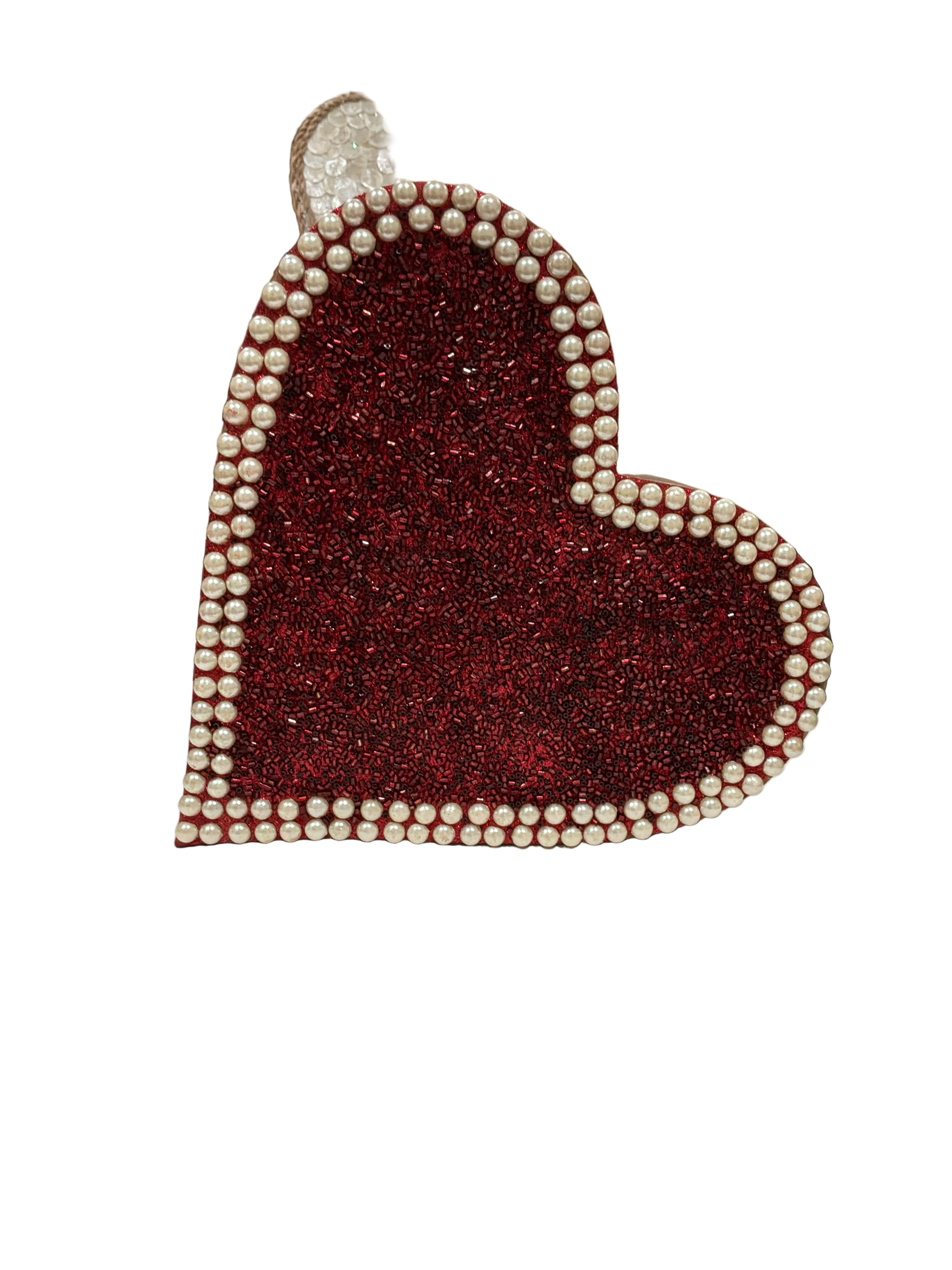 VALENTINE WOOD RED HEART W PEARL BOARDER