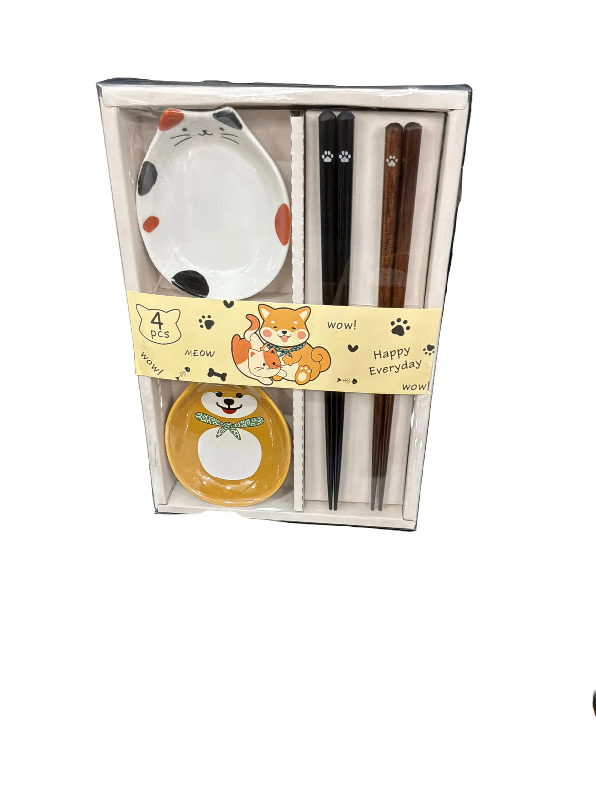 CAT & SHIBA INU 2 PAIR WOODEN CHOPSTICKS & GIFT SET