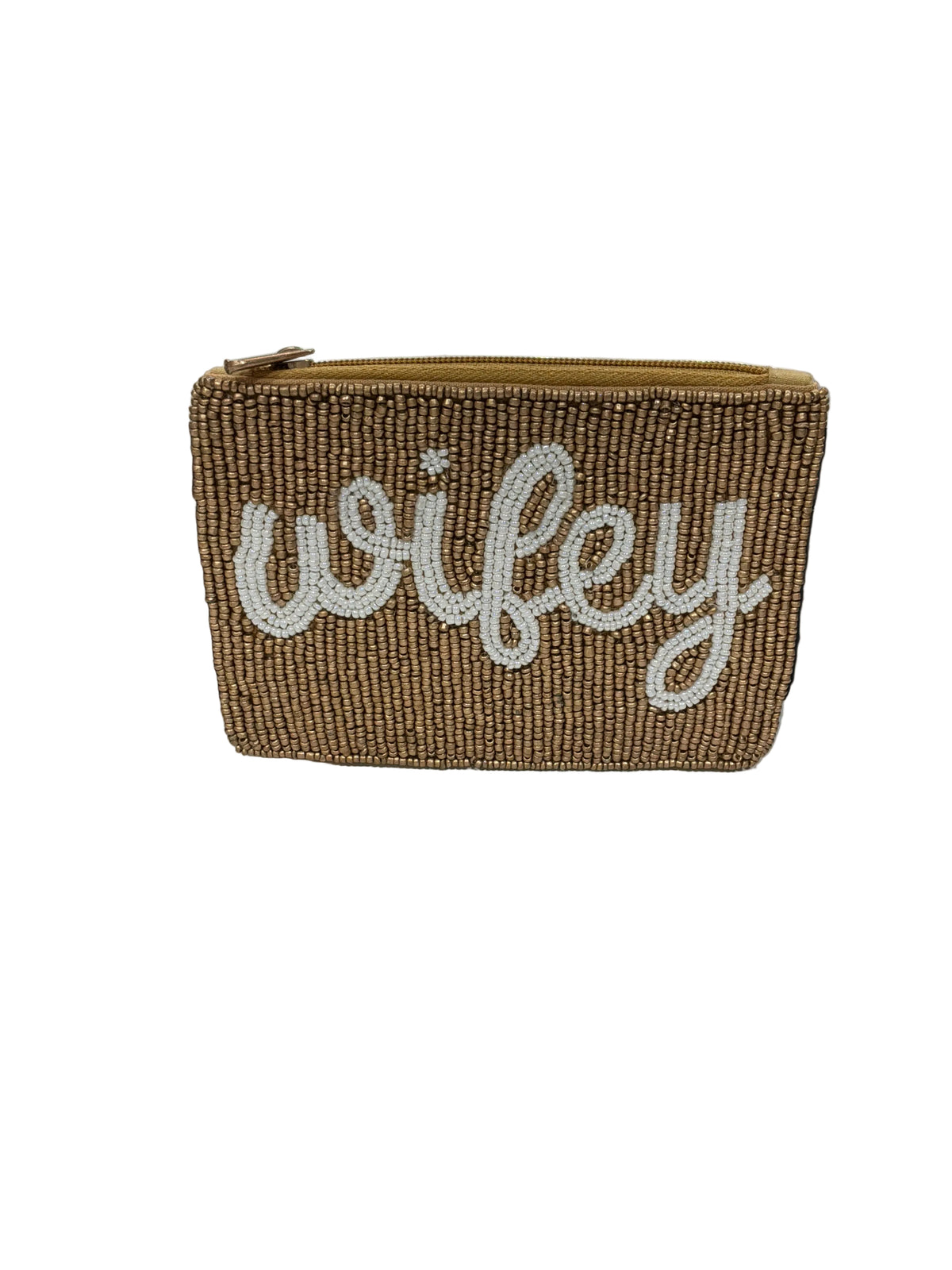 WIFEY GOLD SEED BEADED COIN PURSE