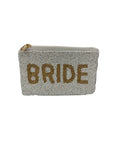BRIDE  WHITE SEED BEADED COIN PURSE METALLIC GOLD LETTERING