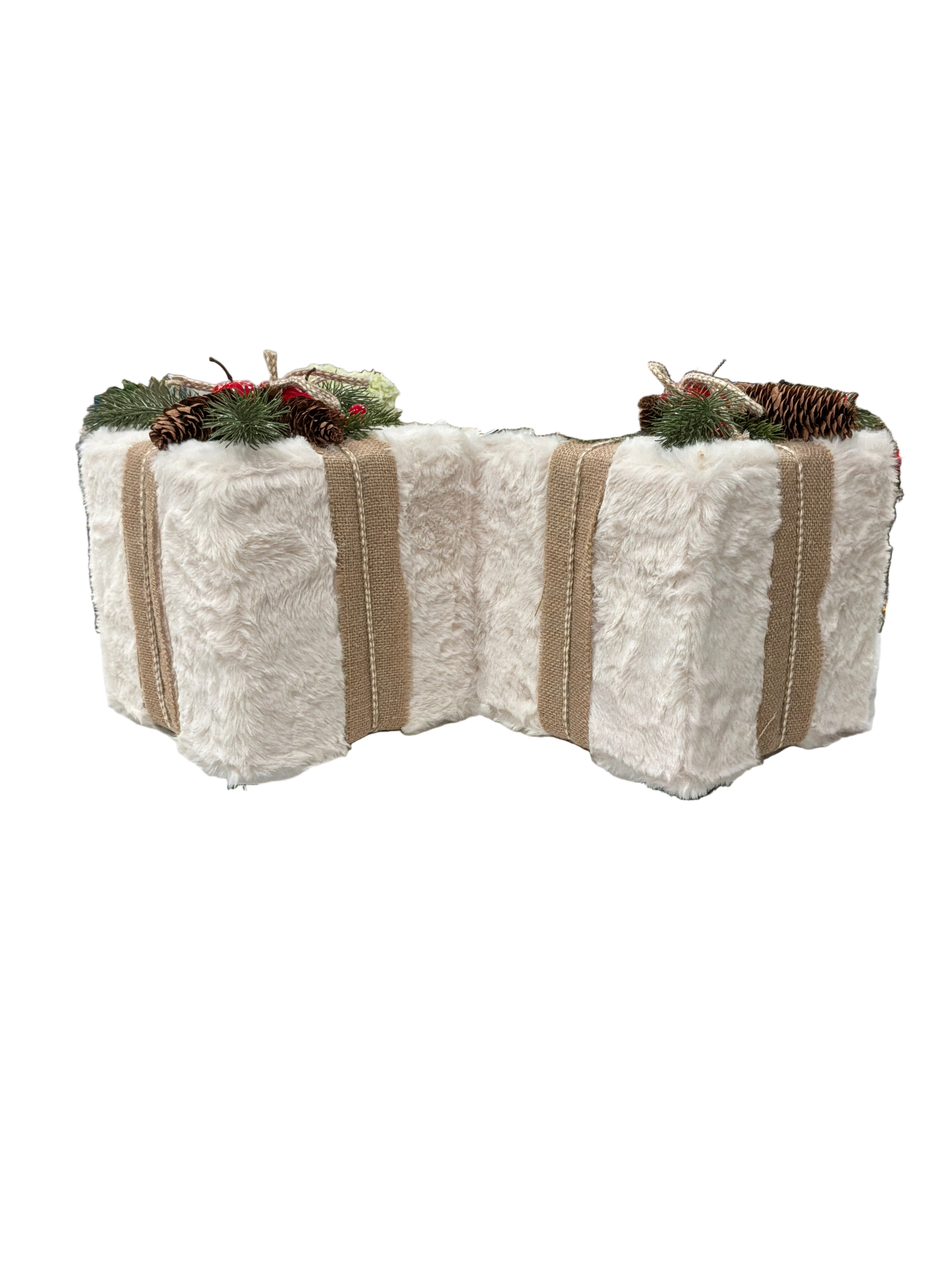 X-MAS GIFT BOX FUR W/ PINE CONE RIBBON