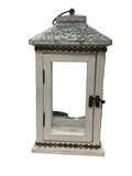 COTTAGE WOOD BOX LANTERN GLASS/TIN