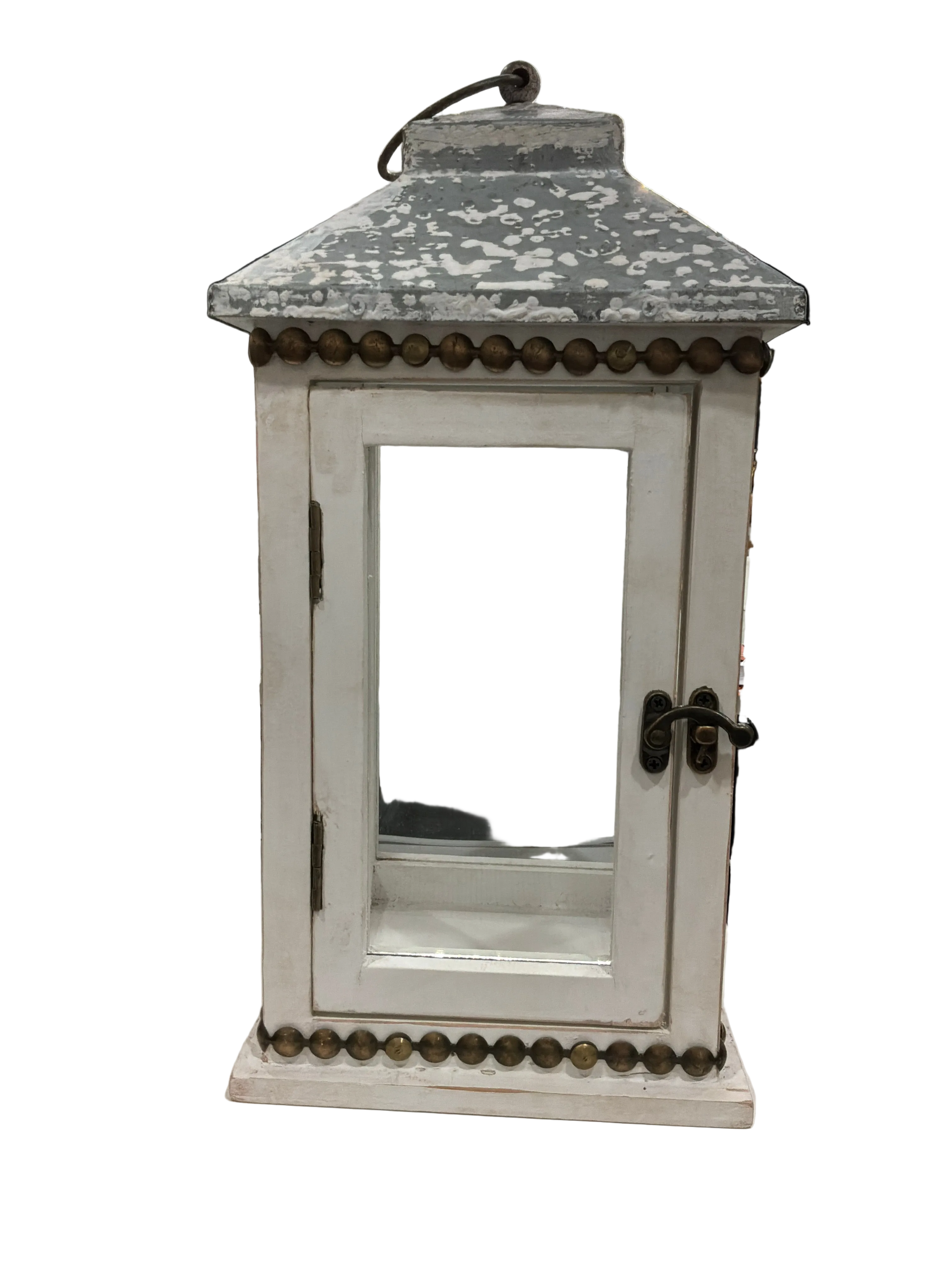 COTTAGE WOOD BOX LANTERN GLASS/TIN