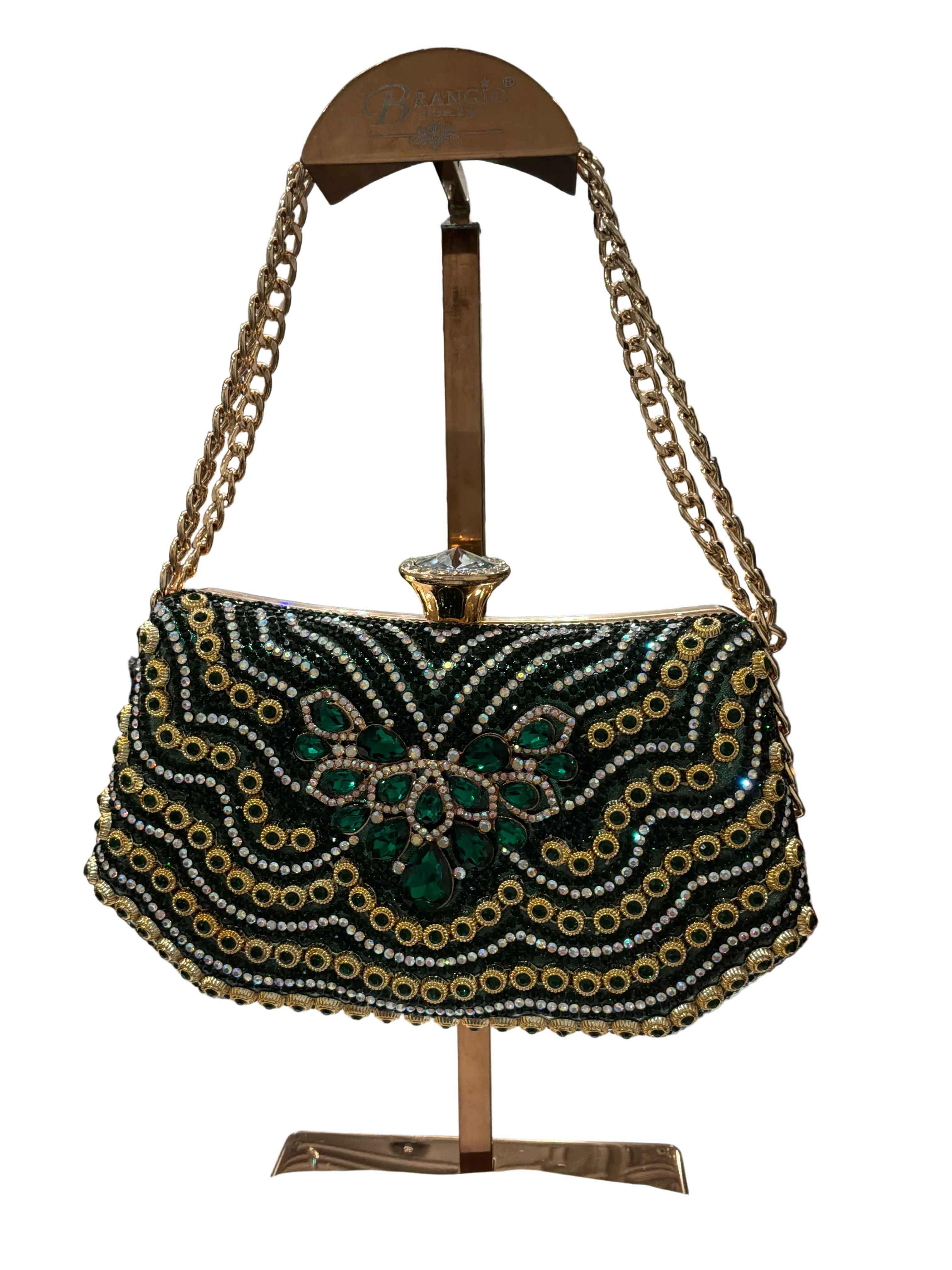 NTT SM GREEN CB PURSE GOLD/SILVER STONES