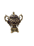 VASE SMALL BRN NAVY BL/GD W/LID