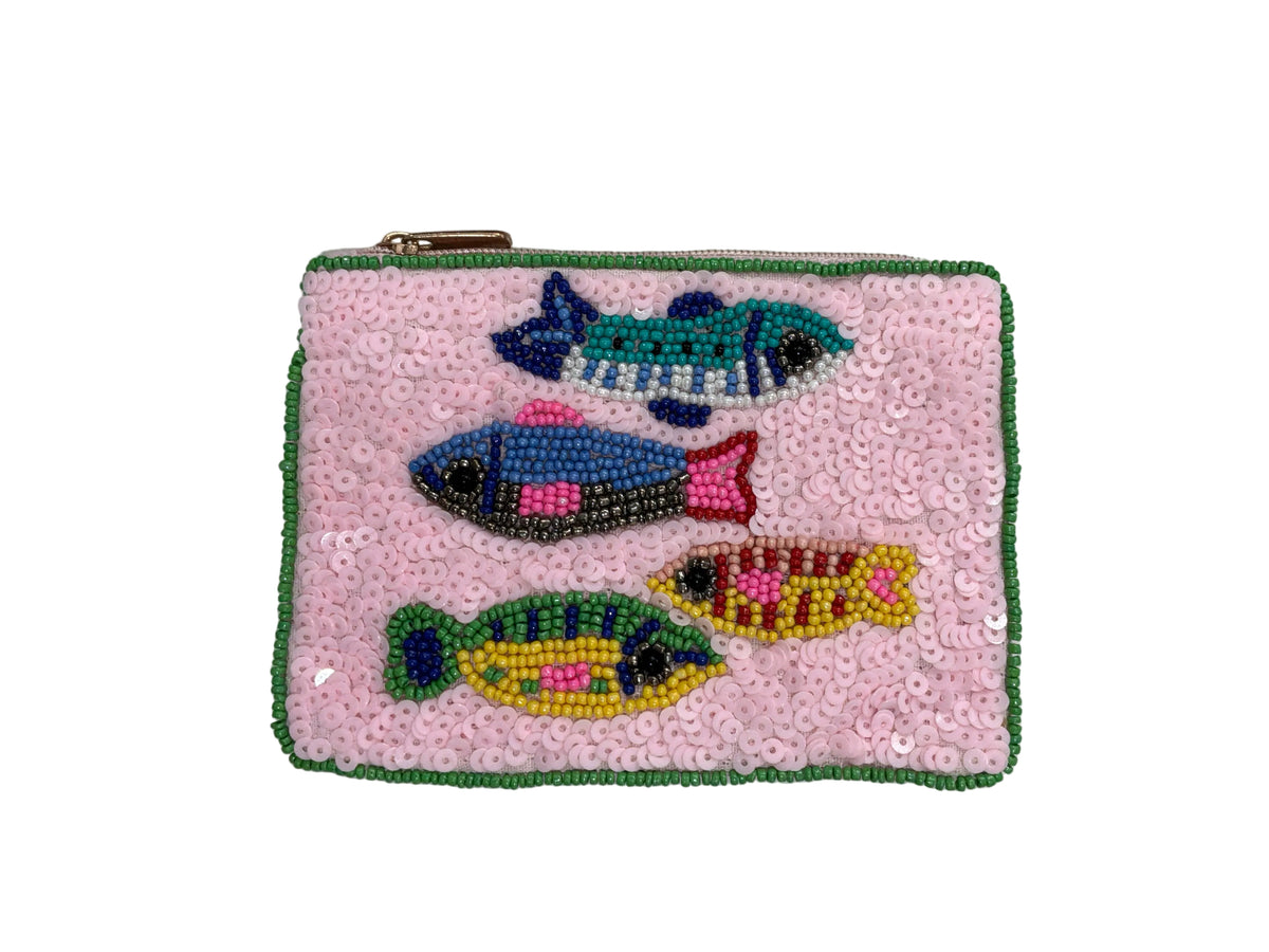 PINK SEQUIN & BEADED COLORFUL FISH MOTIF