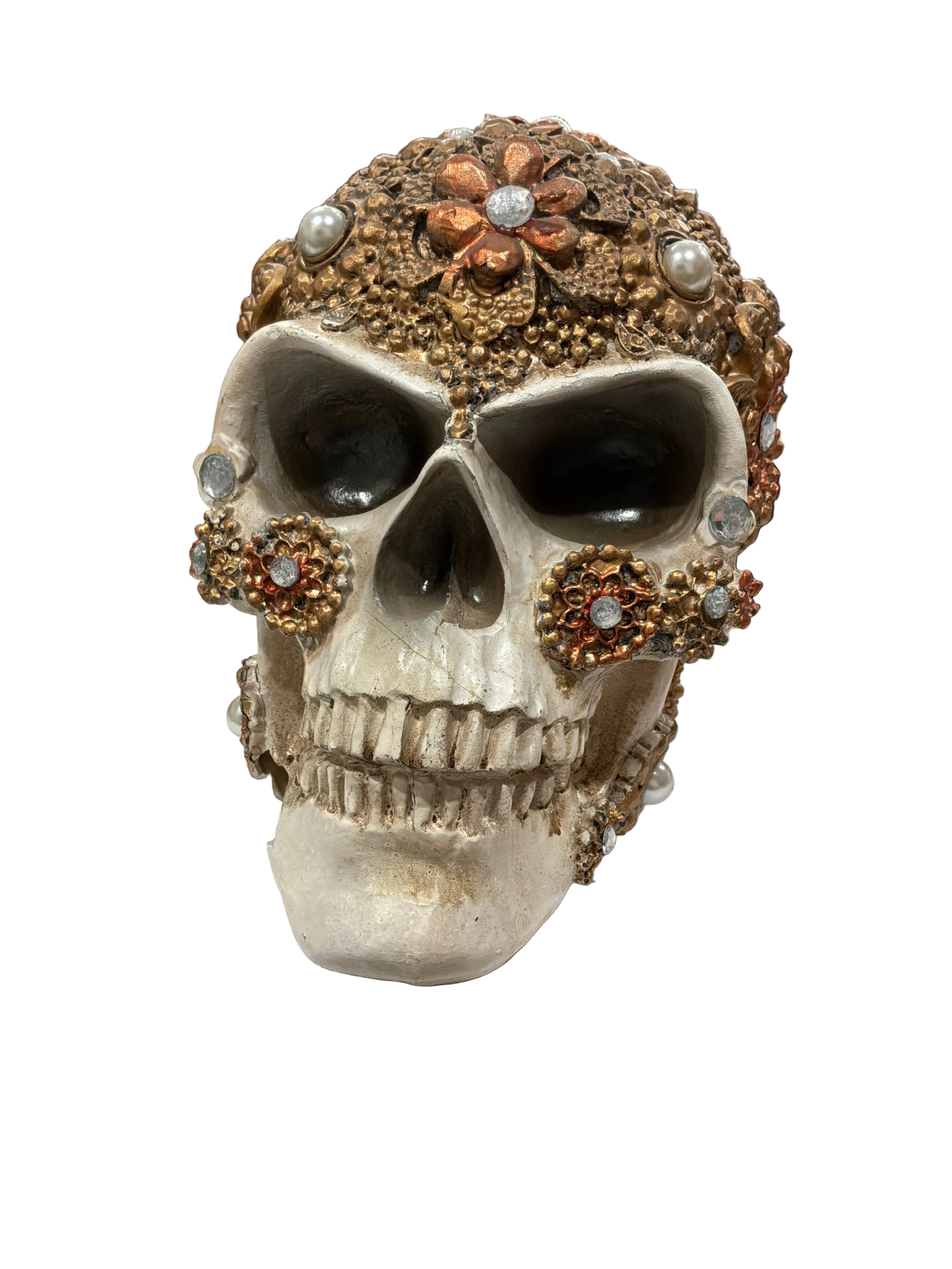 PEARL ENCRUSTED RESIN SKULL