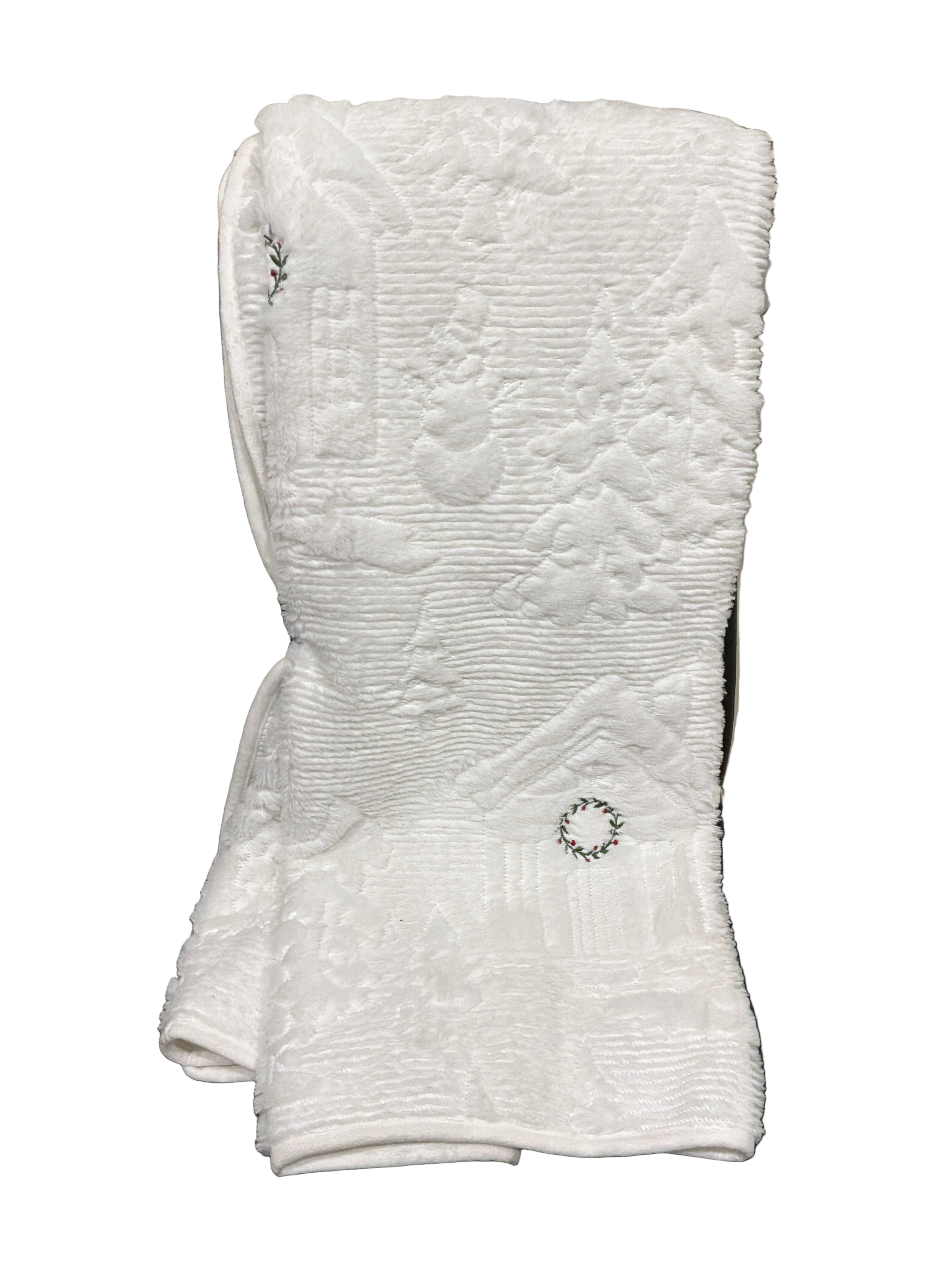 BLANKET/THROW WH EMBEDED SNOWMAN