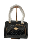 BRANGIO GLOSSY HANDBAG W/FLORAL ACCENT BLACK