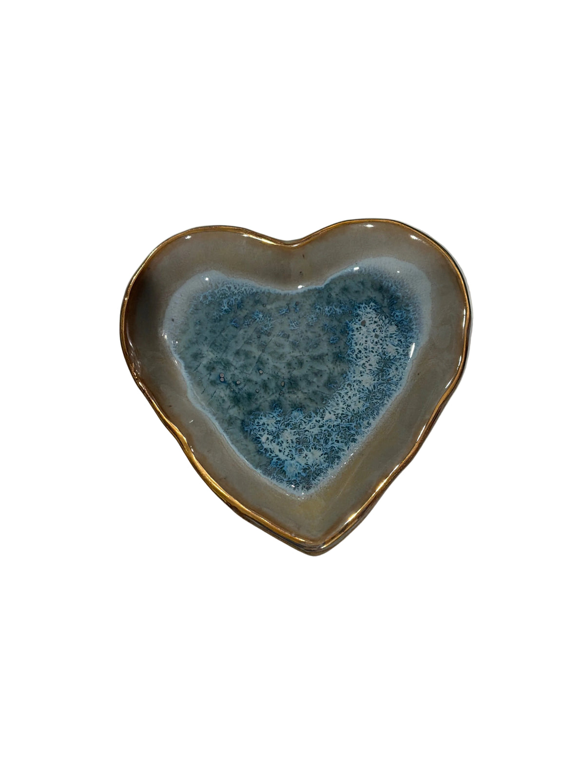 SMALL STONEWARE HEART DISH W/ GOLD EDGE