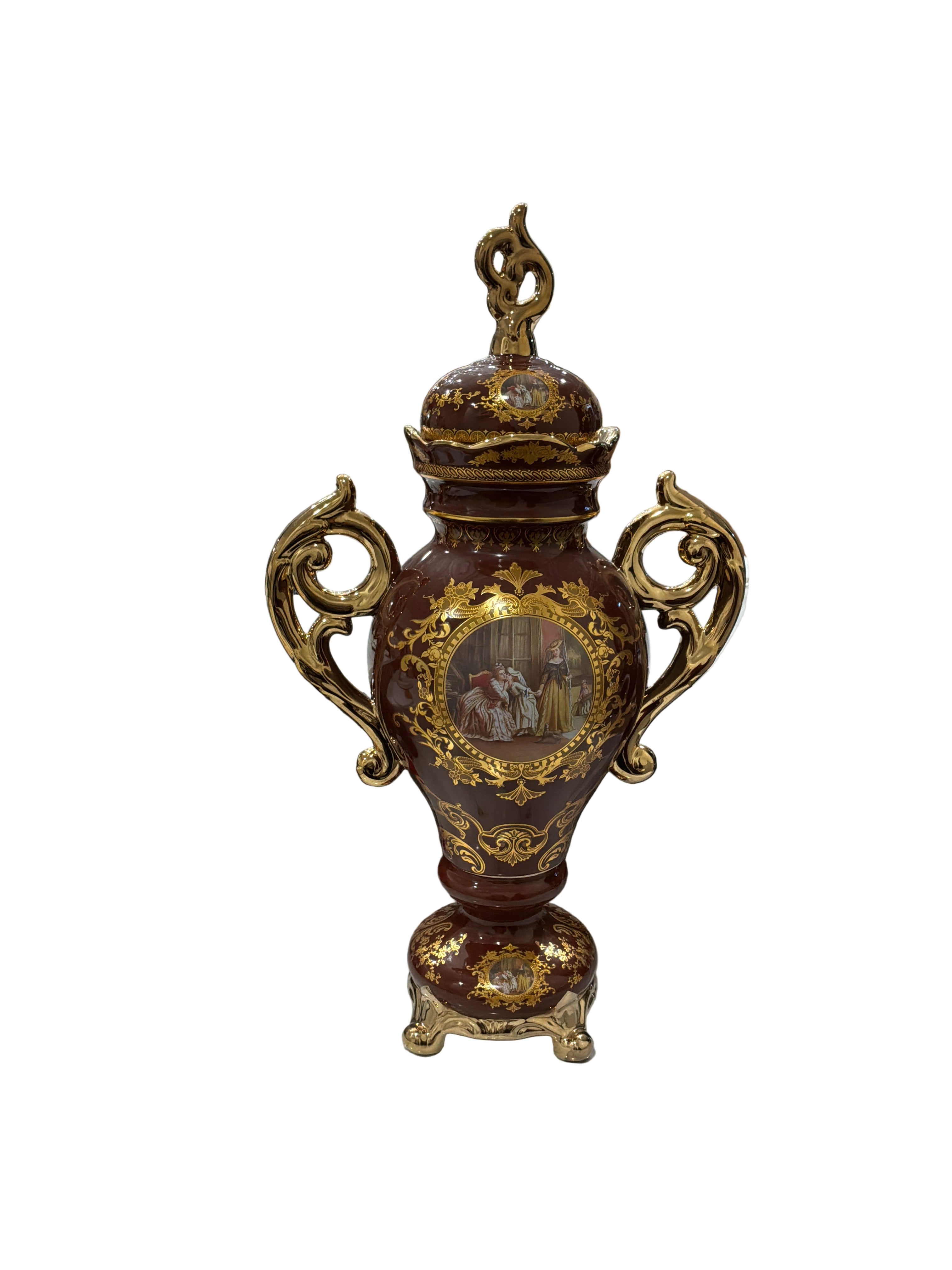 ANTIQUE VASE BRN/GD W/PRINT