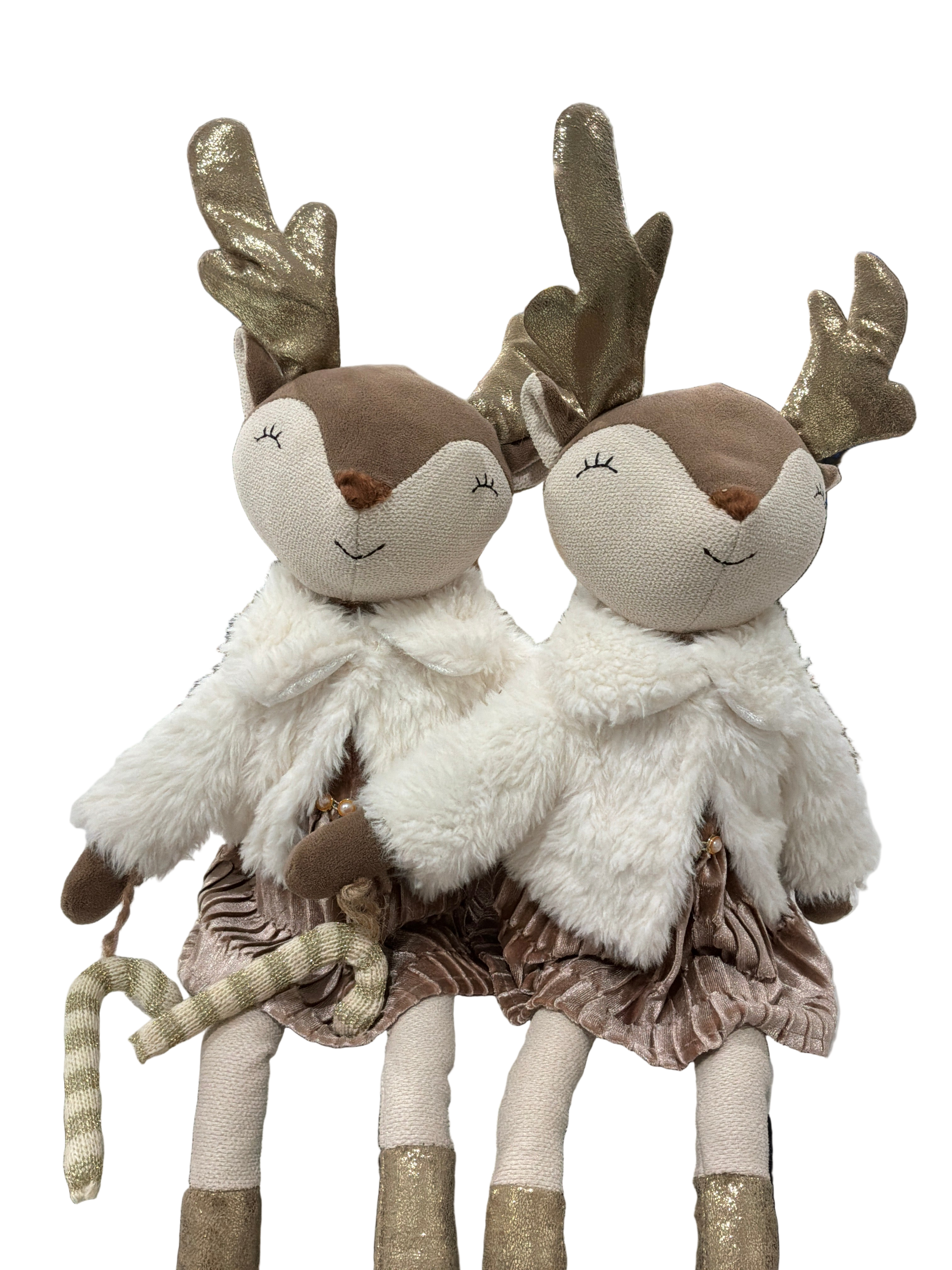 CHRISTMAS SM BEIGE,GD, WH DEER W/FUR COAT,BOOTS