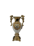VASE WH/GD W/HANDLES