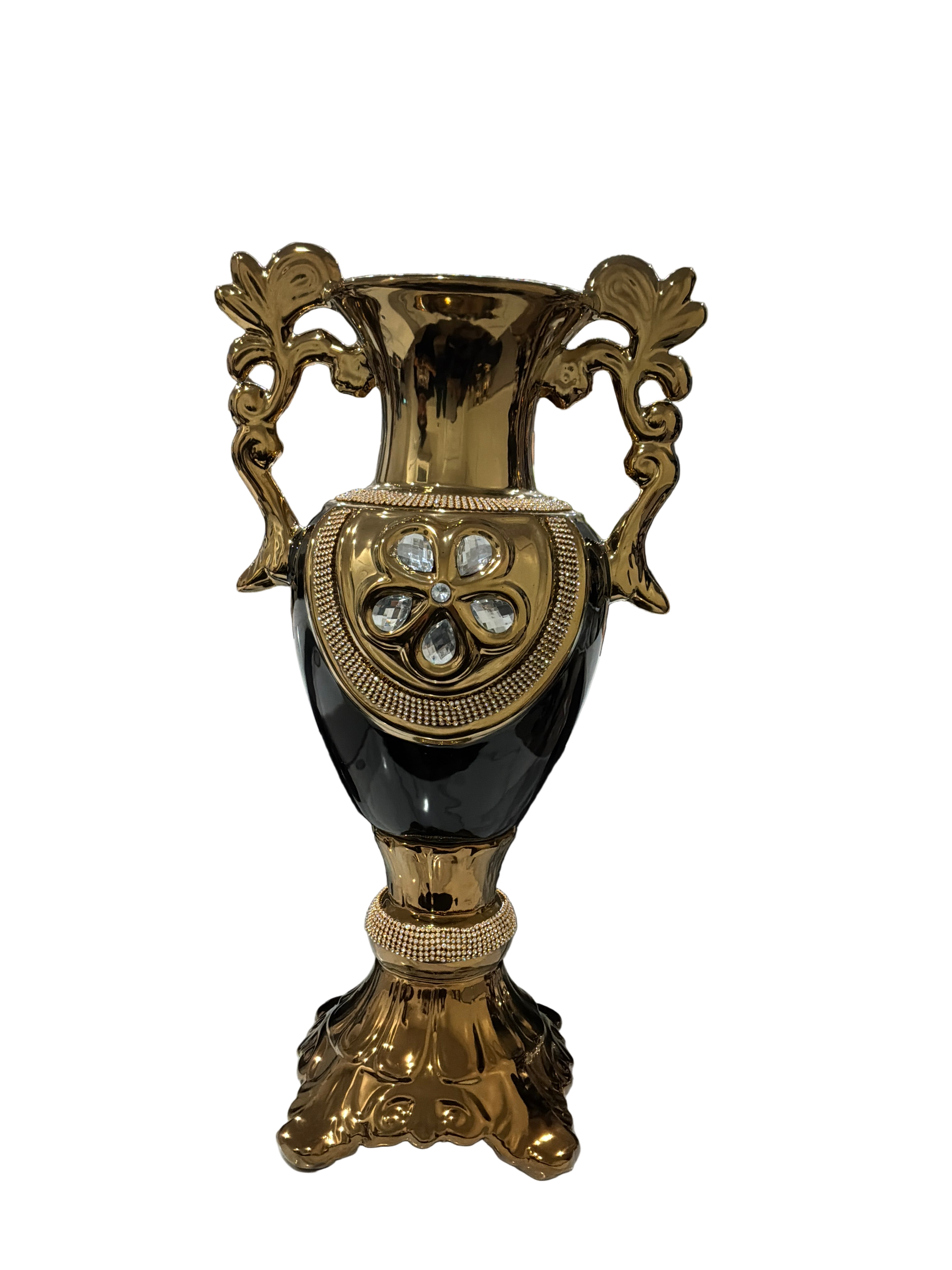 VASE BK W/GOLD RHINESTONE CTR 21"X10"