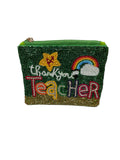 GREEN TEACHER "THANK YOU" COIN PURSE SEED BEAD DETAILS