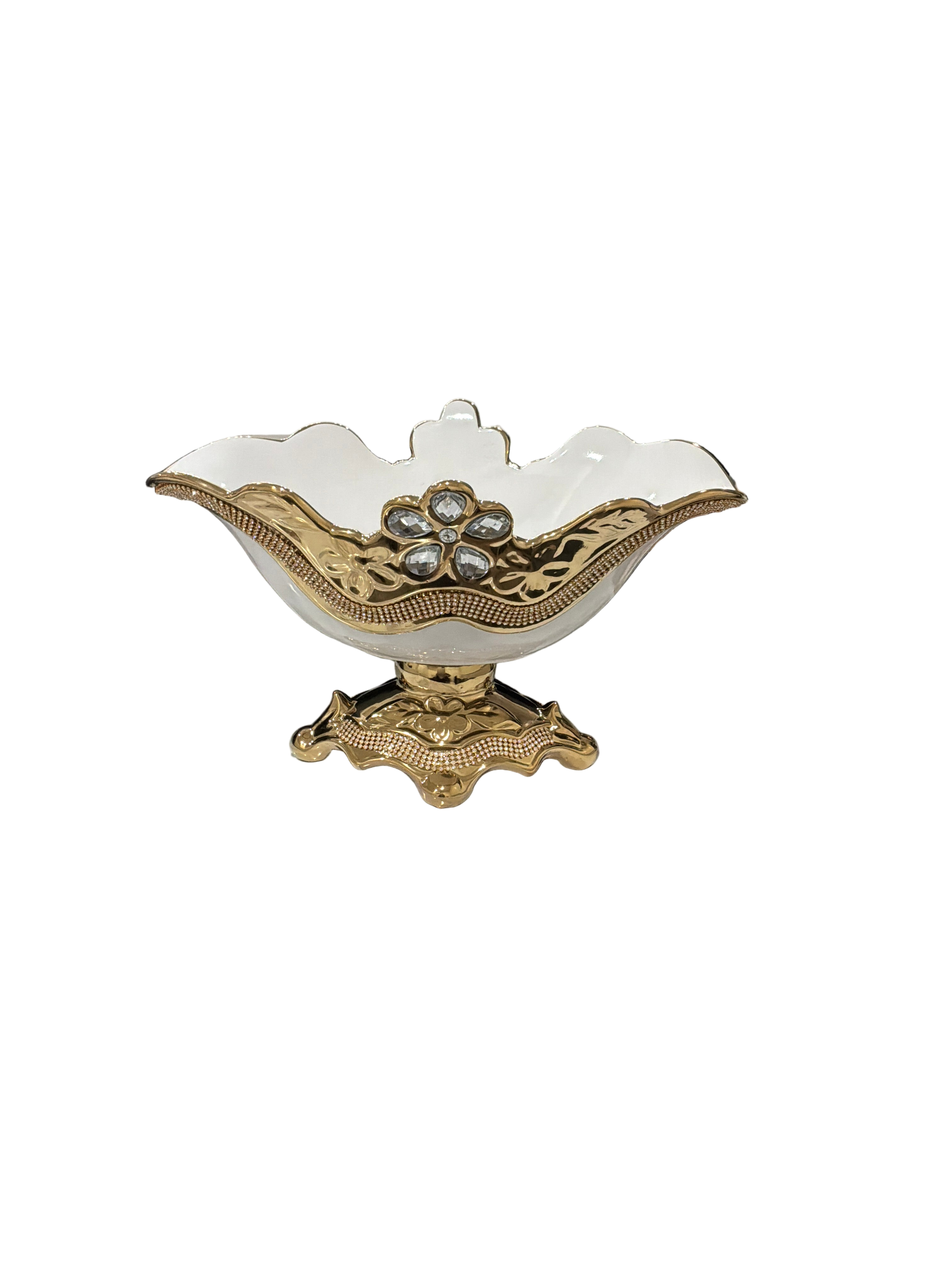 VASE WH/GD OPEN FACE