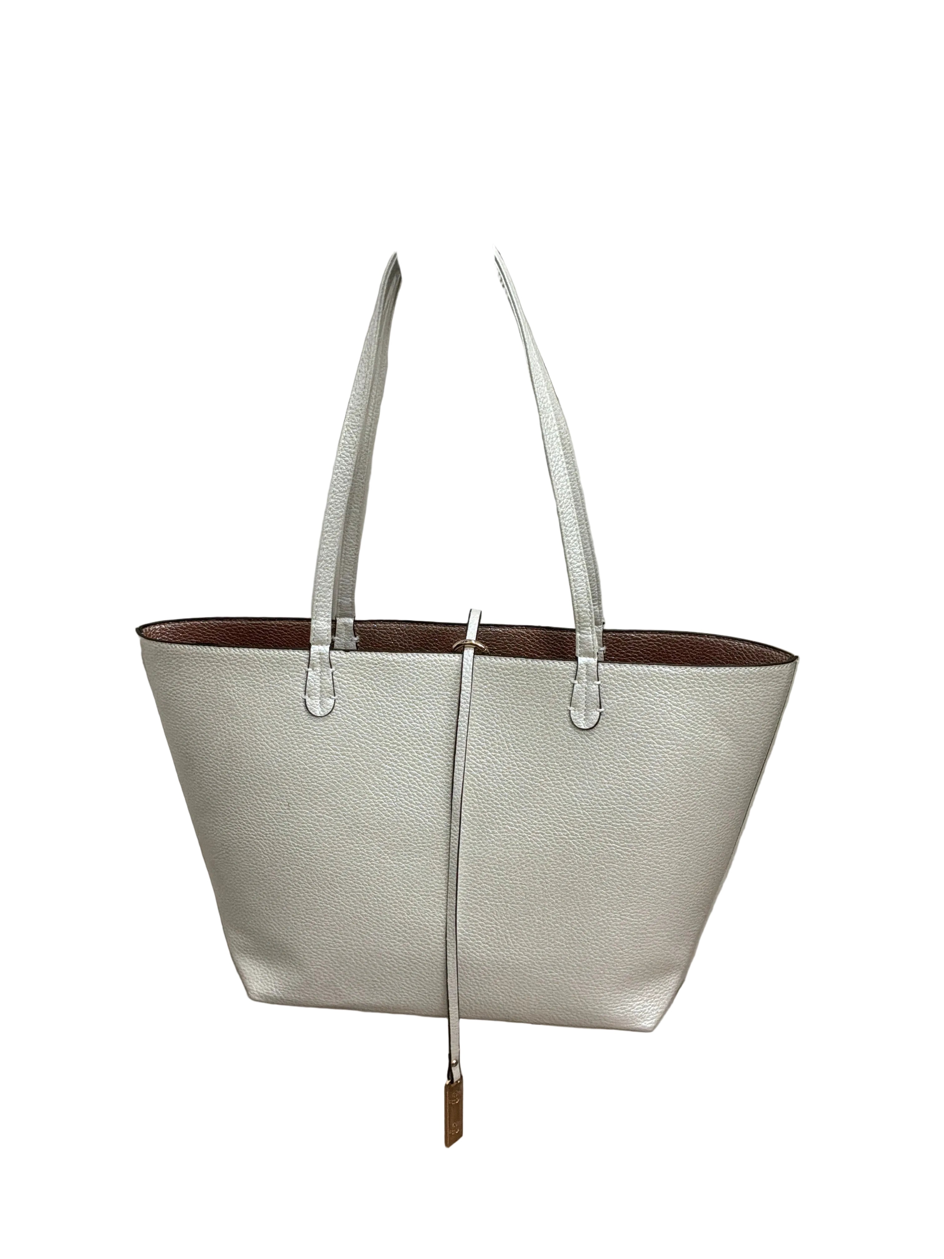 REVERSIBLE PEARL/BLUSH TOTE BAG W/TEXTURED HANDLES