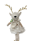 CHRISTMAS WH/W/DRESS GOLD ANTLERS GR FLOWER