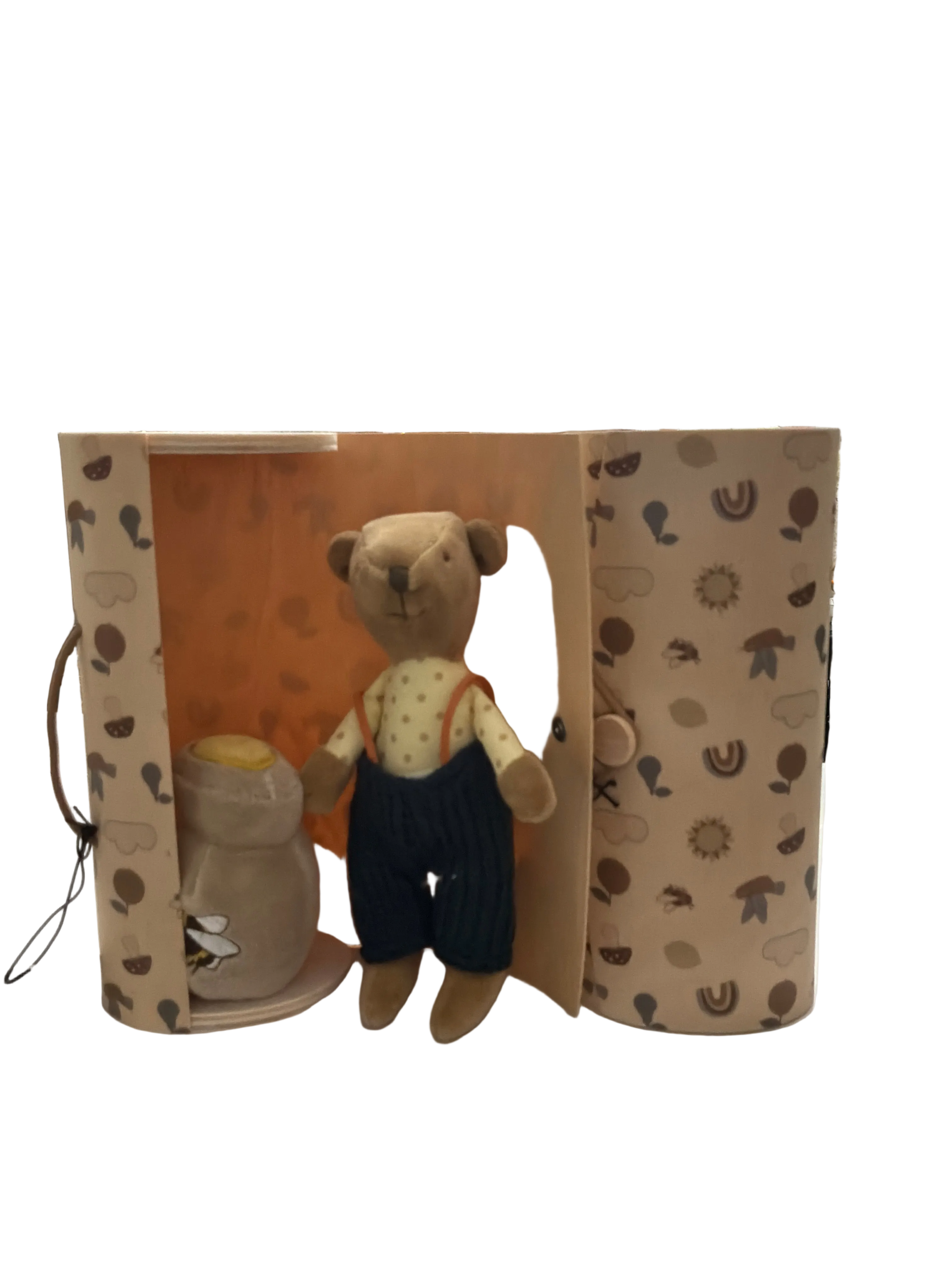 Plush Bear w/ Honey Pot in Printed Wood Gift Box
